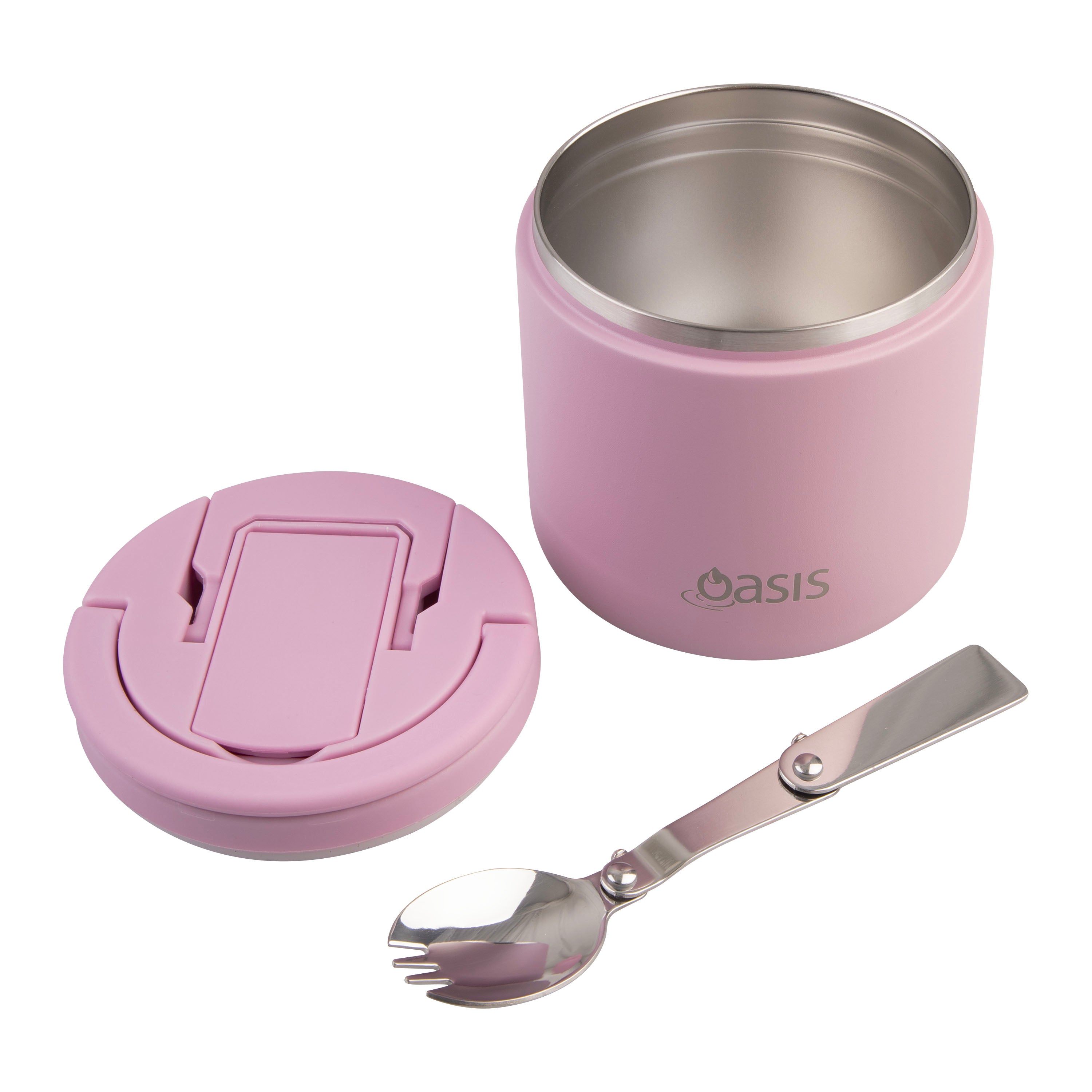 Oasis Double Wall Insulated Food Flask with Quick Release Lid & Spork 500ml - Blush