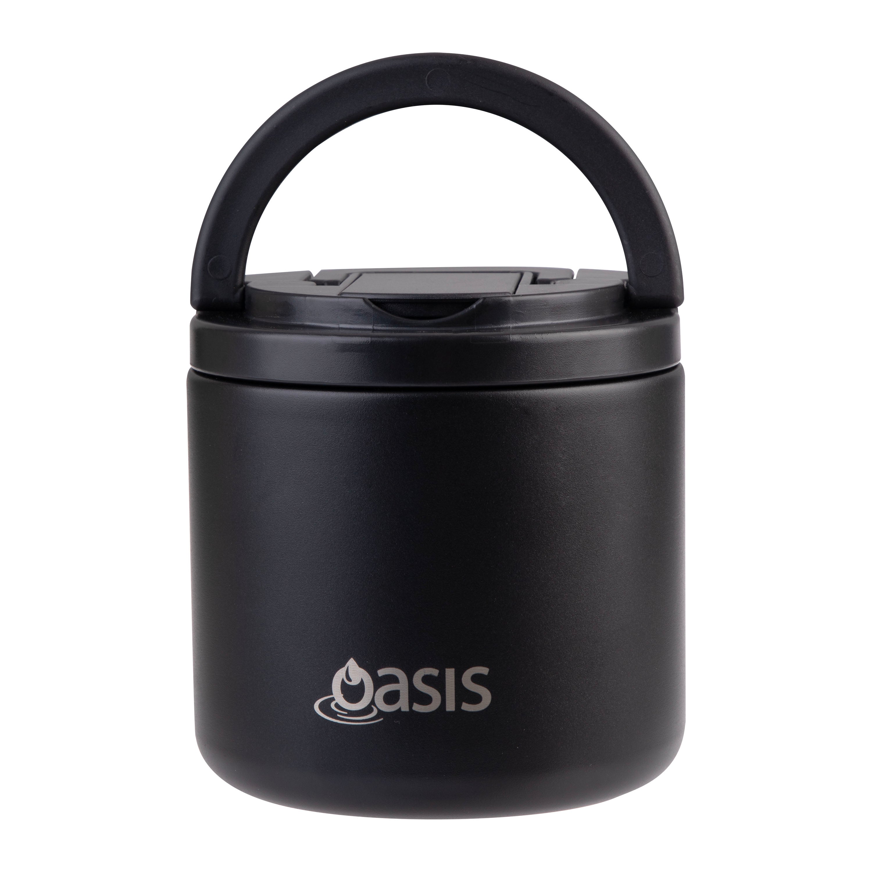 Oasis Double Wall Food Flask with Quick Release Lid & Spork 550ml - Black