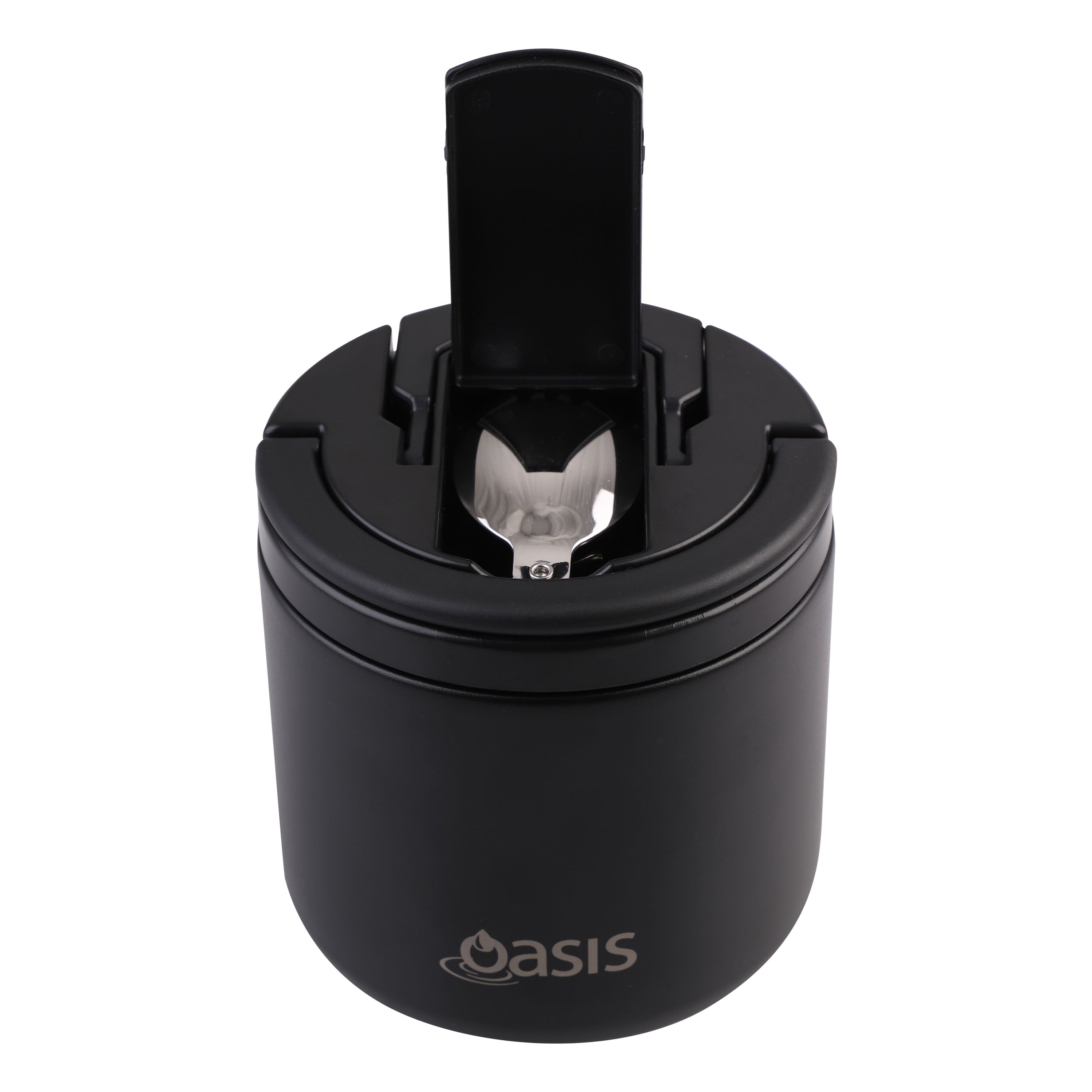 Oasis Double Wall Food Flask with Quick Release Lid & Spork 550ml - Black