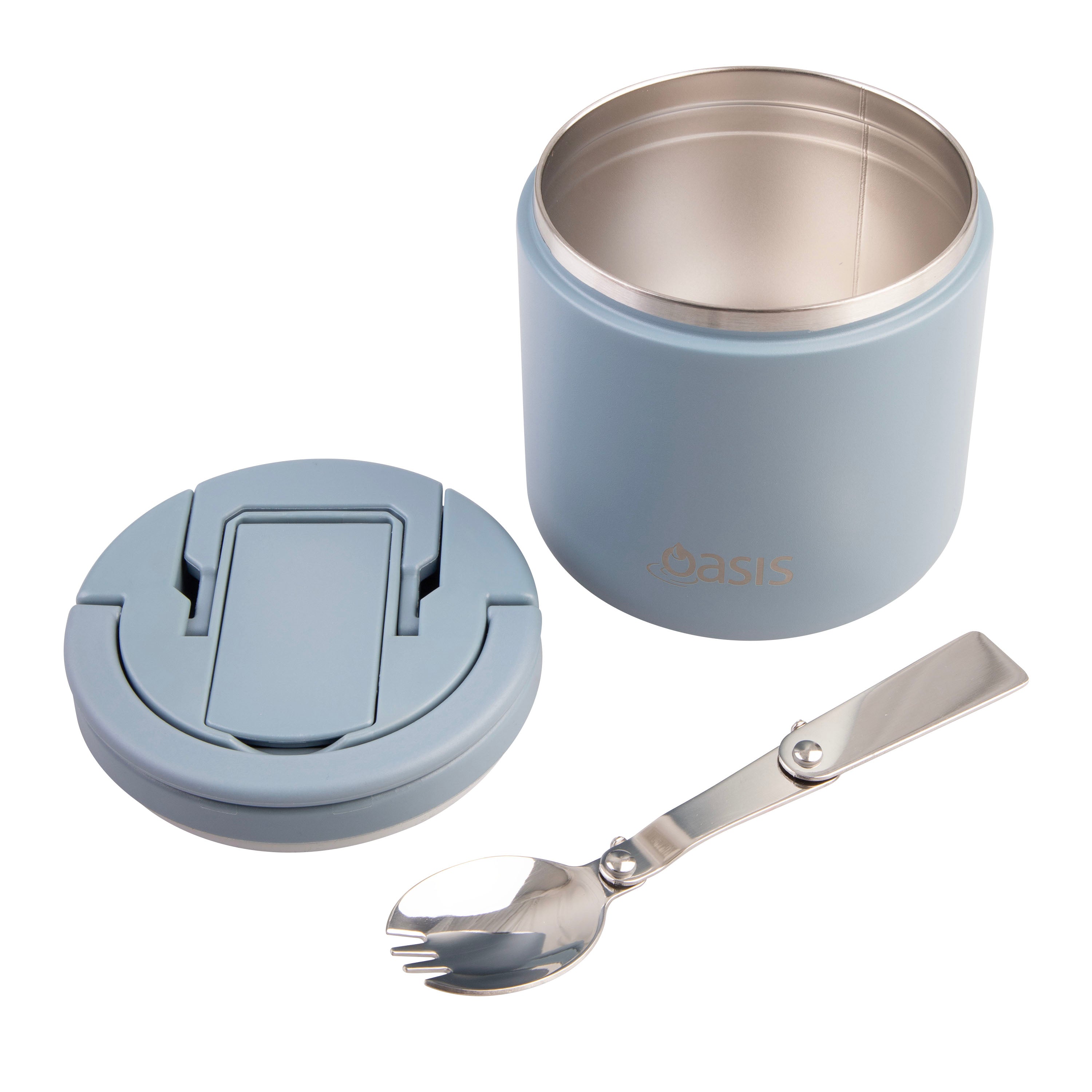 Oasis Double Wall Insulated Food Flask with Quick Release Lid & Spork 500ml - Hazy Blue