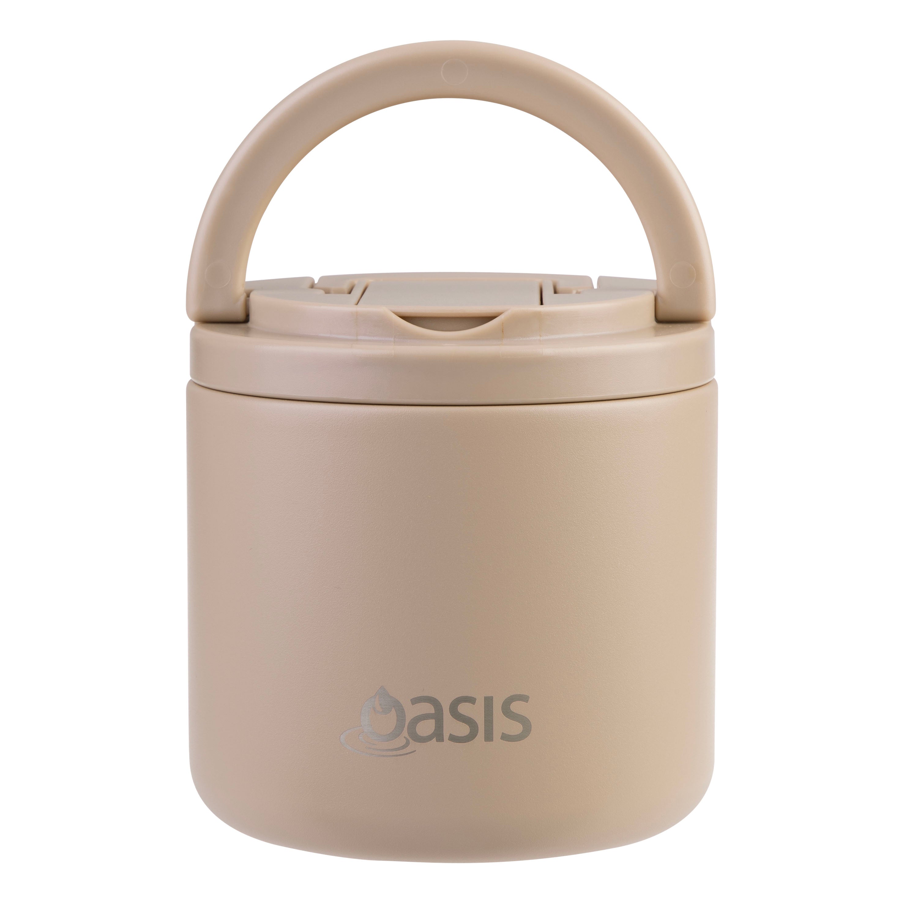 Oasis Stainless Steel Double Wall Food Flask with Quick Release Lid & Spork 550ml - Latte