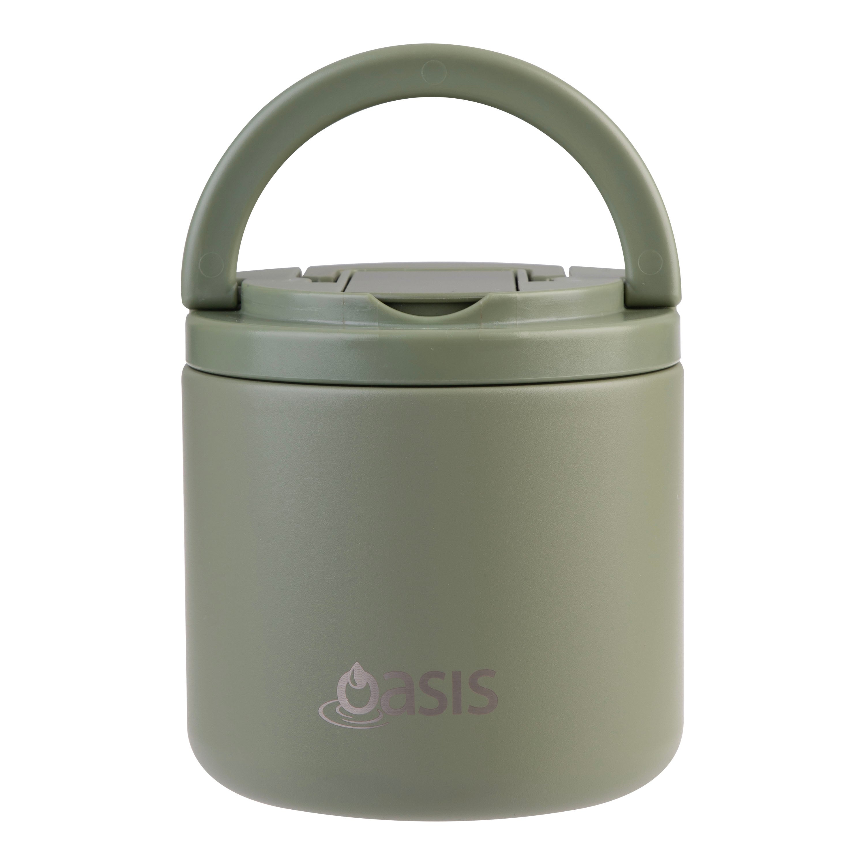 Oasis Stainless Steel Double Wall Food Flask with Quick Release Lid & Spork 550ml - Olive Green