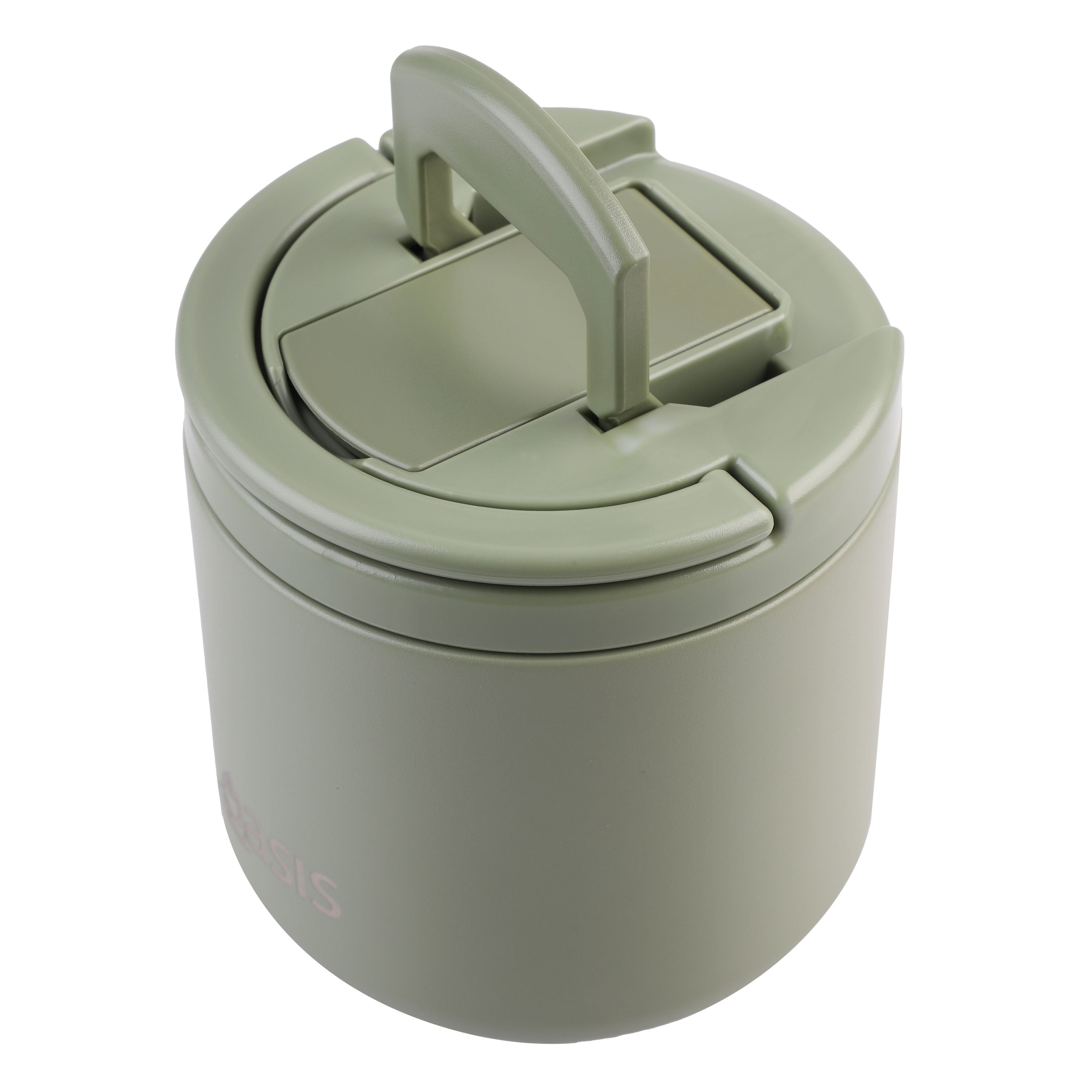 Oasis Stainless Steel Double Wall Food Flask with Quick Release Lid & Spork 550ml - Olive Green