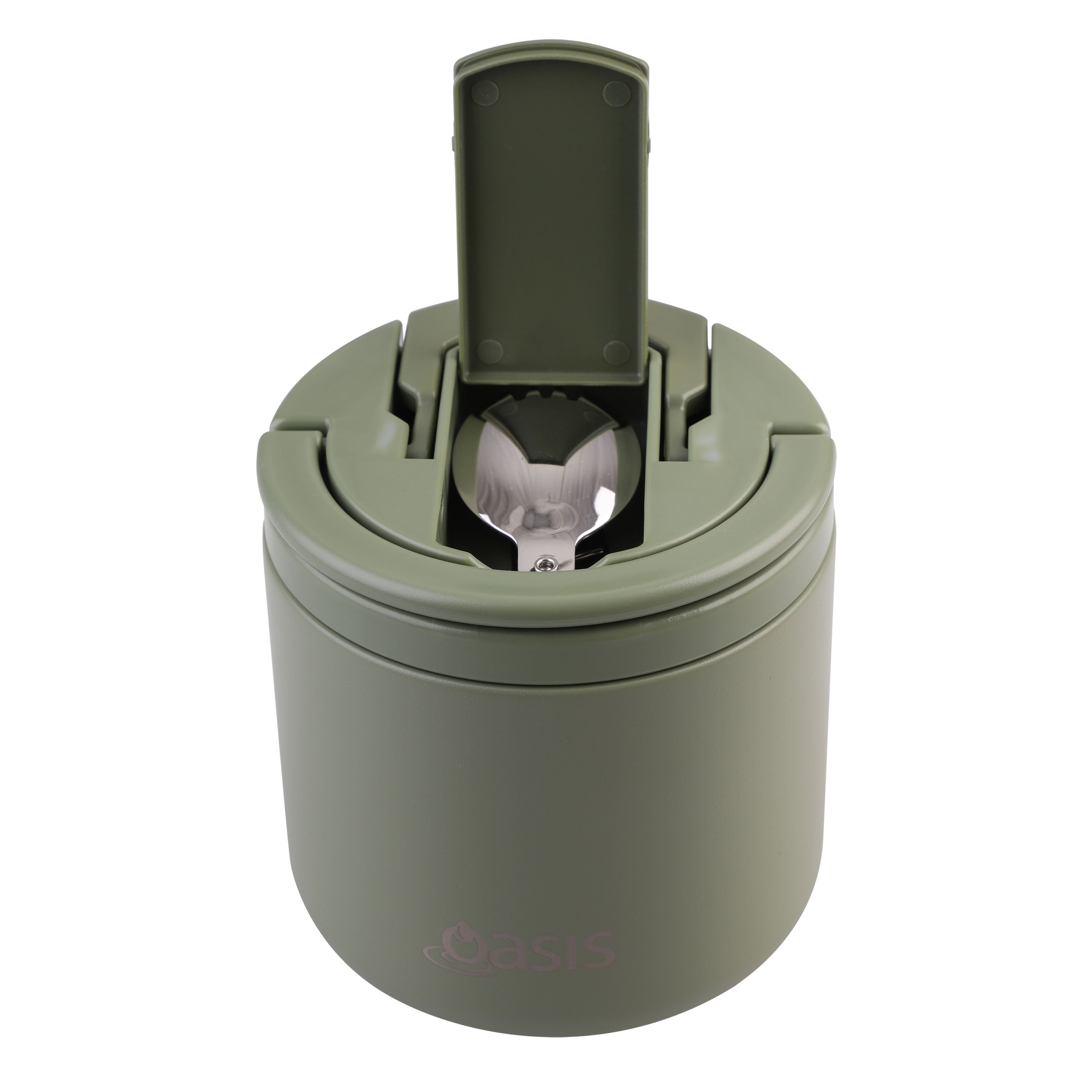 Oasis Stainless Steel Double Wall Food Flask with Quick Release Lid & Spork 550ml - Olive Green