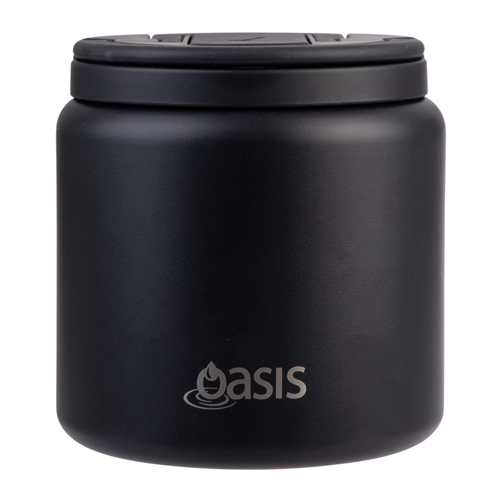 Oasis Stainless Steel Insulated Food Flask with Spork 700ml - Black