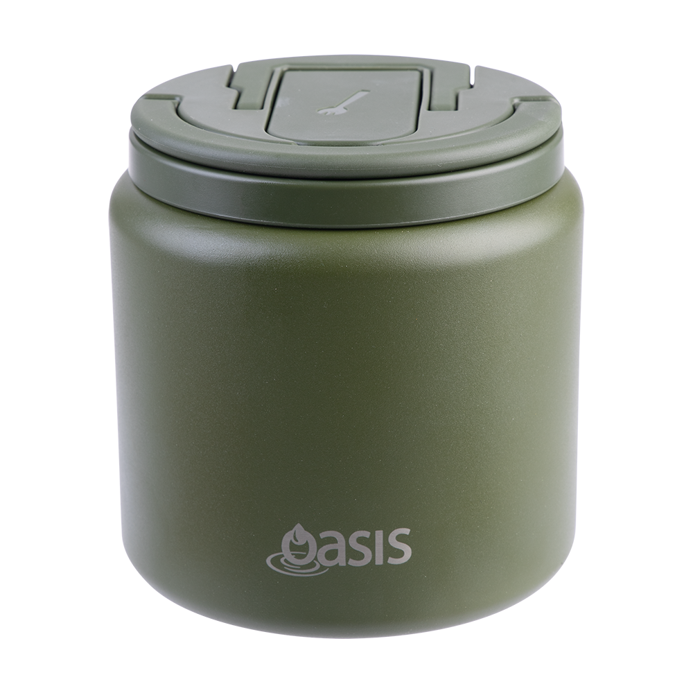 Oasis Stainless Steel Insulated Food Flask with Spork 700ml - Forest Green