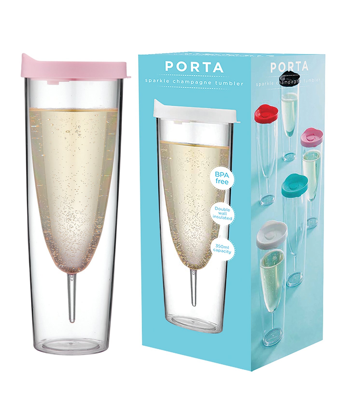 Porta by Ladelle Portables Clear Pink Champagne Sparkle Tumbler