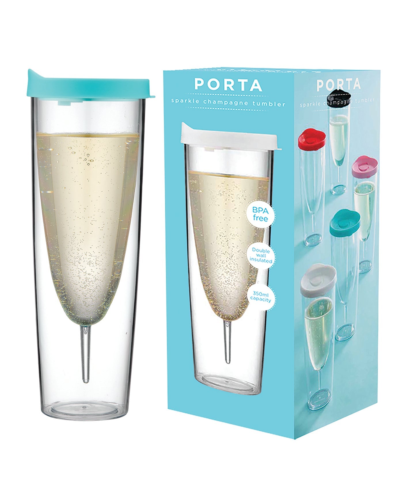 Porta by Ladelle Portables Clear Aqua Champagne Sparkle Tumbler