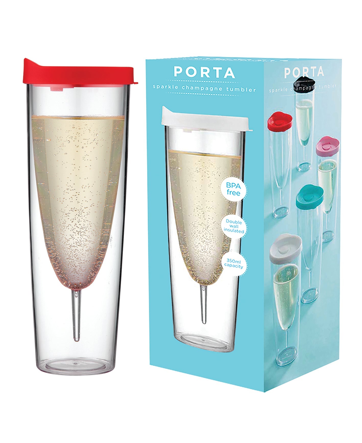 Porta by Ladelle Portables Clear Red Champagne Sparkle Tumbler