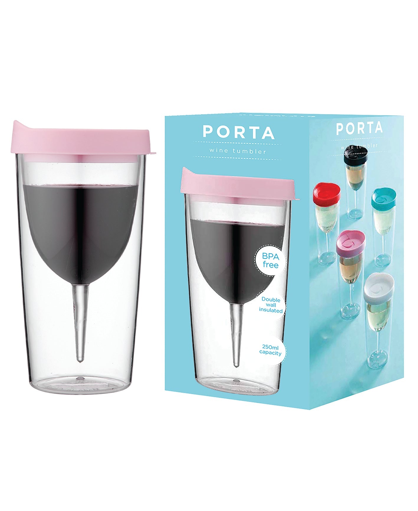Porta by Ladelle Portables Clear Pink Wine Vino Tumbler
