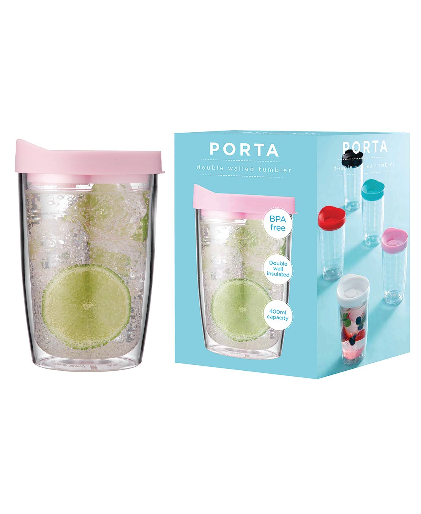 Porta by Ladelle Portables Clear Pink Travel Mug Tumbler