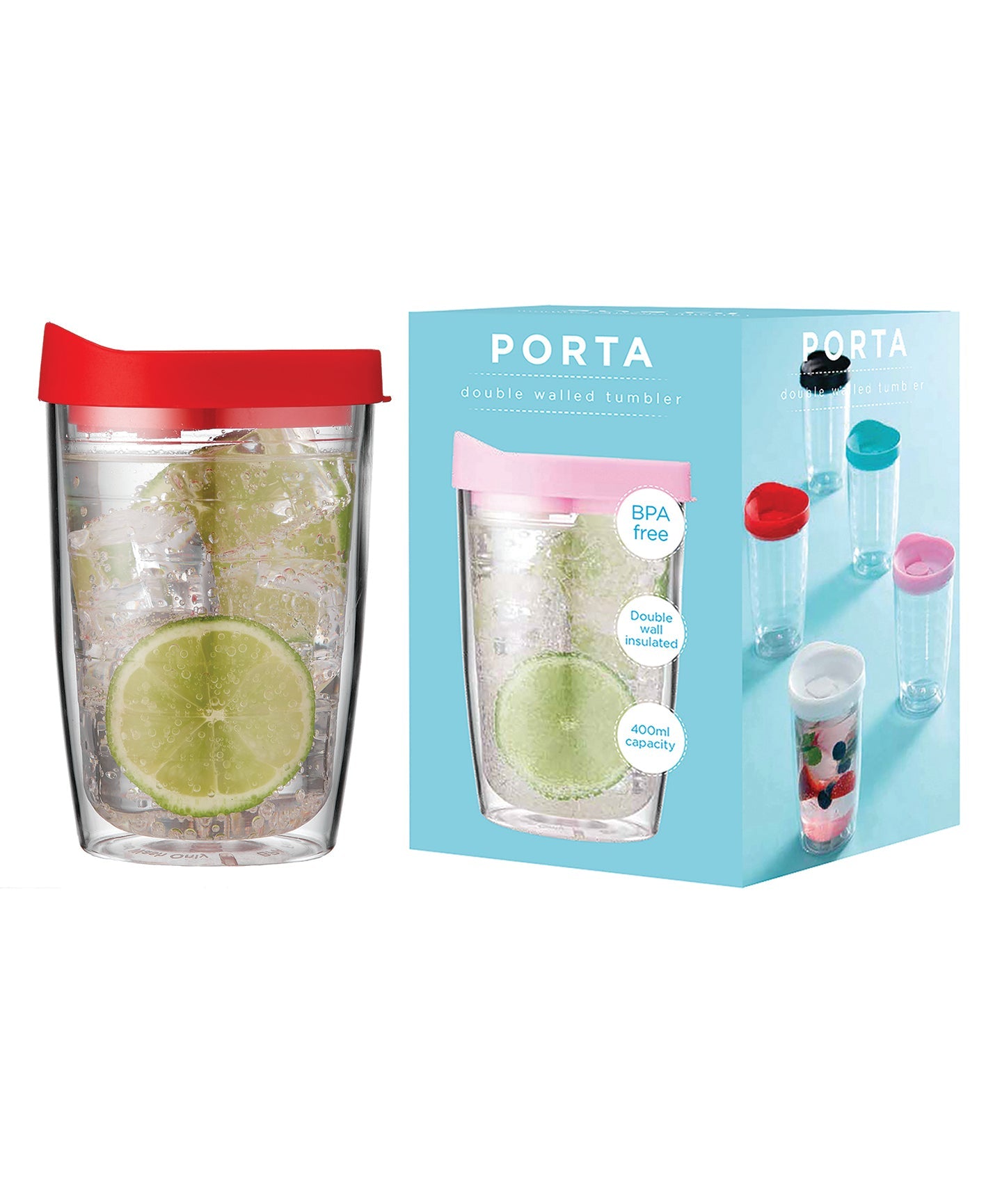 Porta by Ladelle Portables Clear Red Travel Mug Tumbler