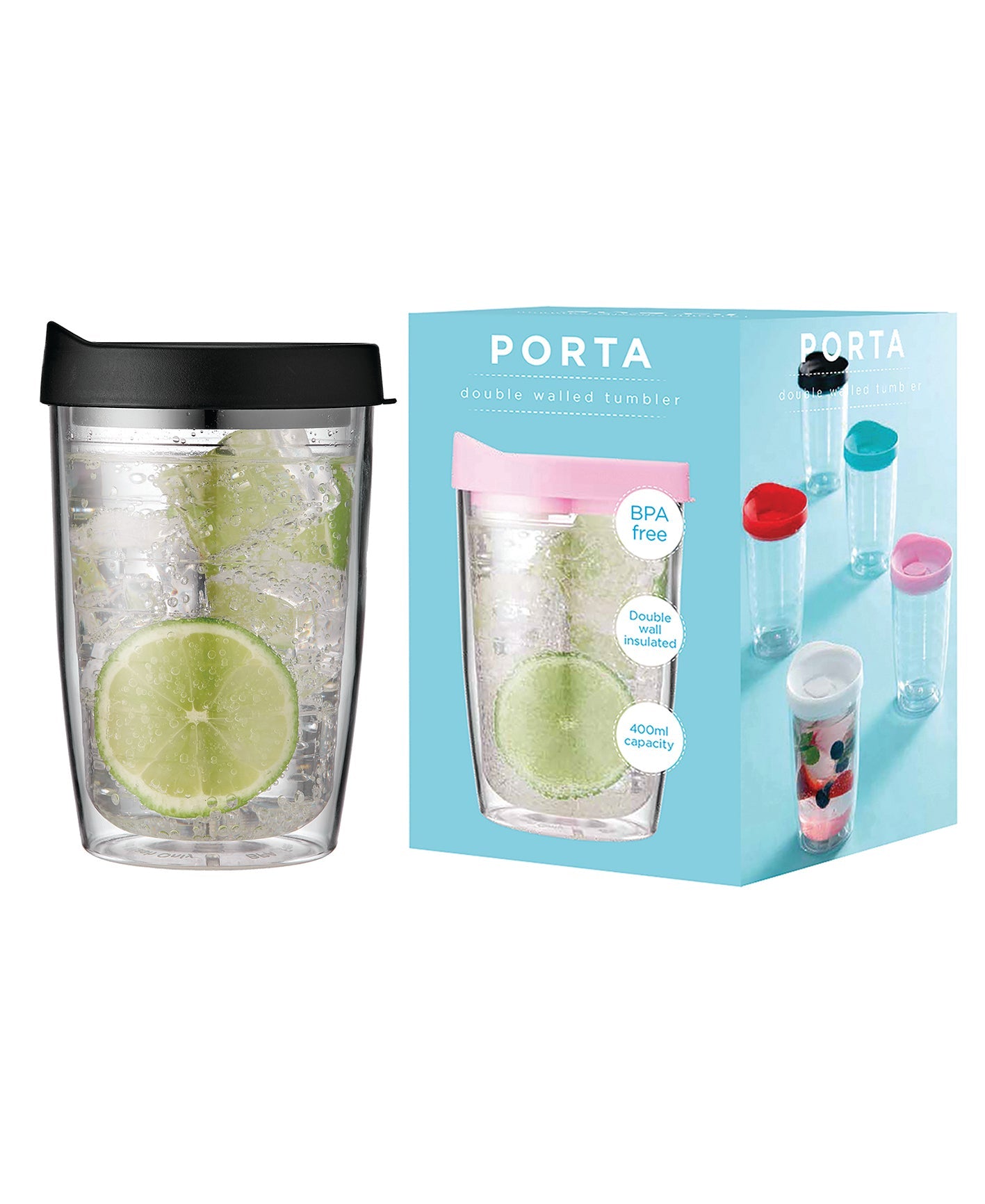 Porta by Ladelle Portables Clear Black Travel Mug Tumbler