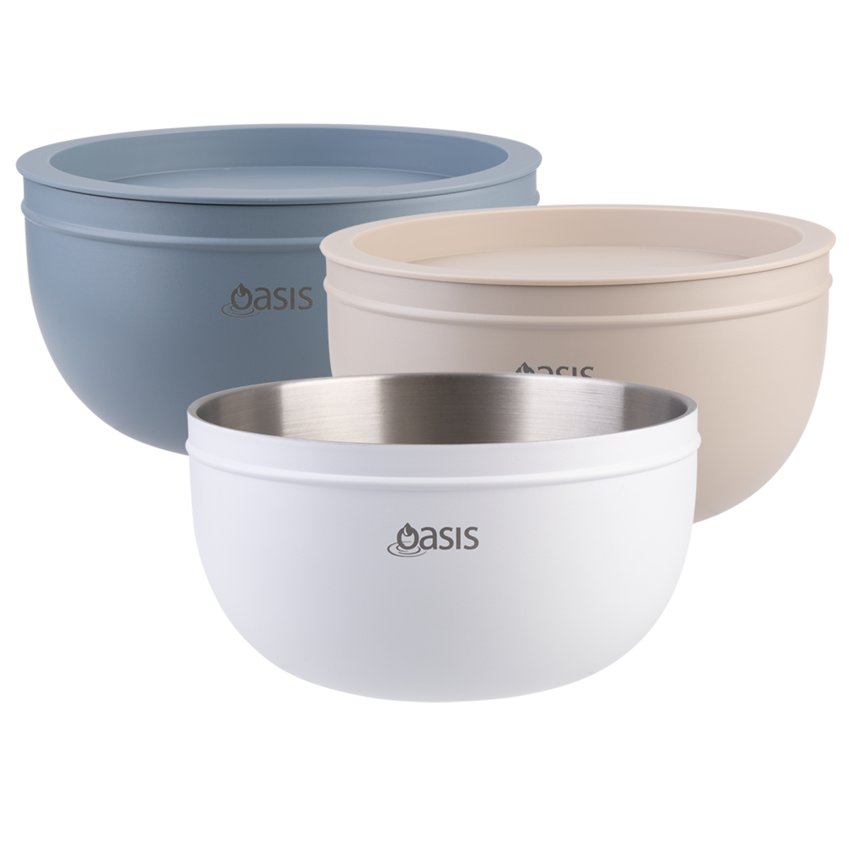 Oasis Stainless Steel Double Wall Salad Bowl with Lid 2.8L - White