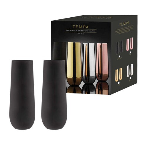 Tempa Aurora Matte Black 2pk Stemless Champagne Glass