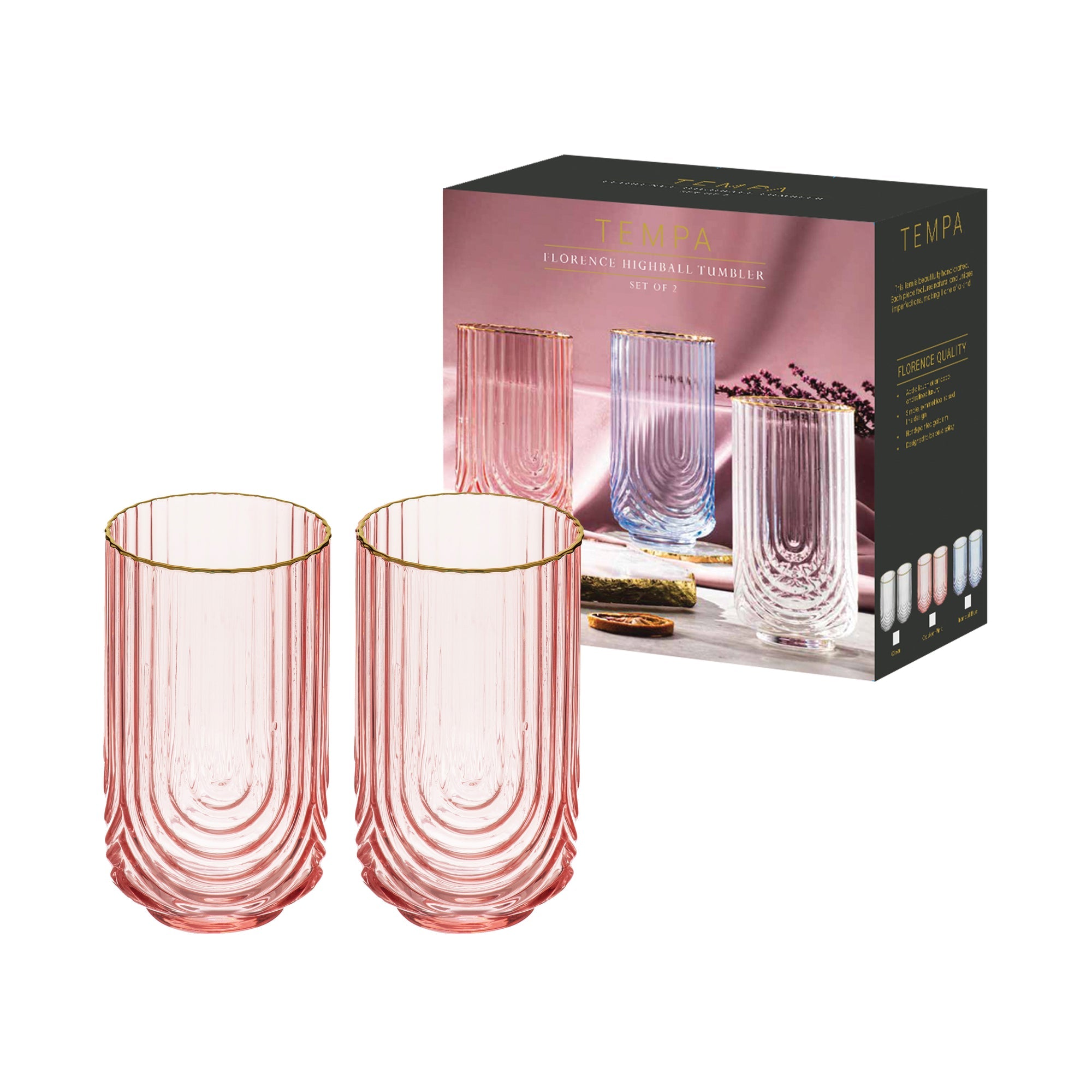 Tempa Florence Opulent Pink 2pk Highball Tumbler
