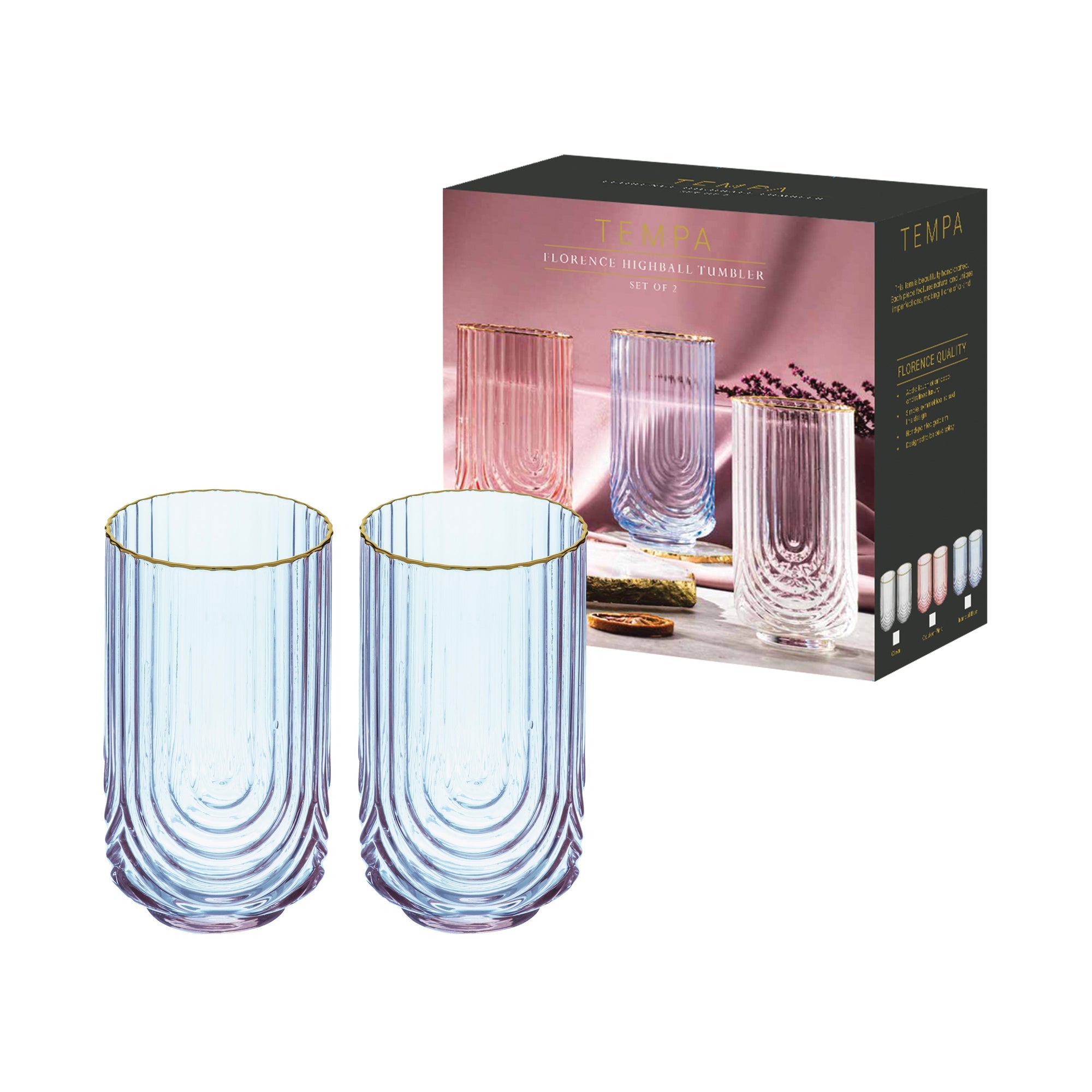Tempa Florence Tranquil Blue 2pk Highball Tumbler