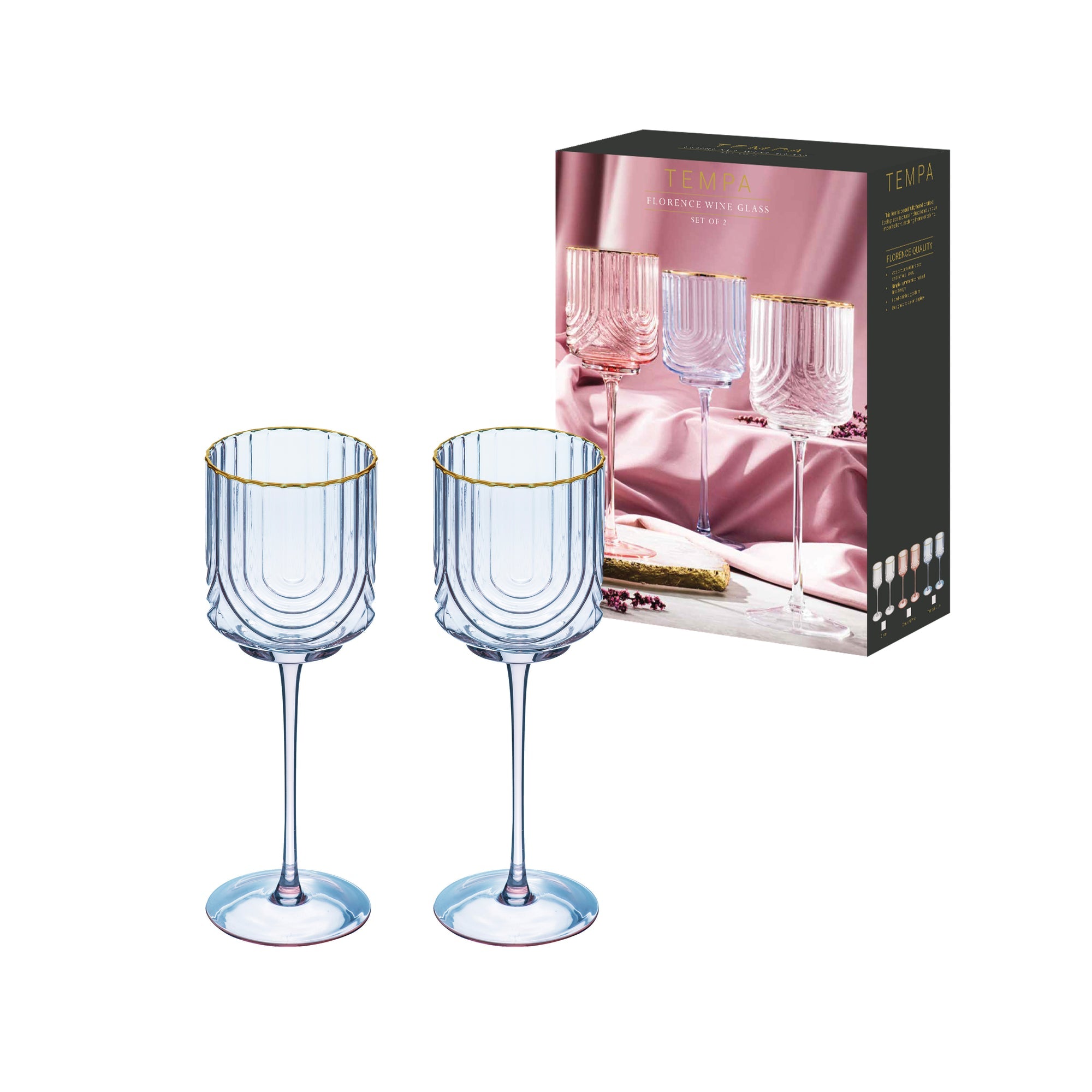 Tempa Florence Tranquil Blue 2pk Wine Glass