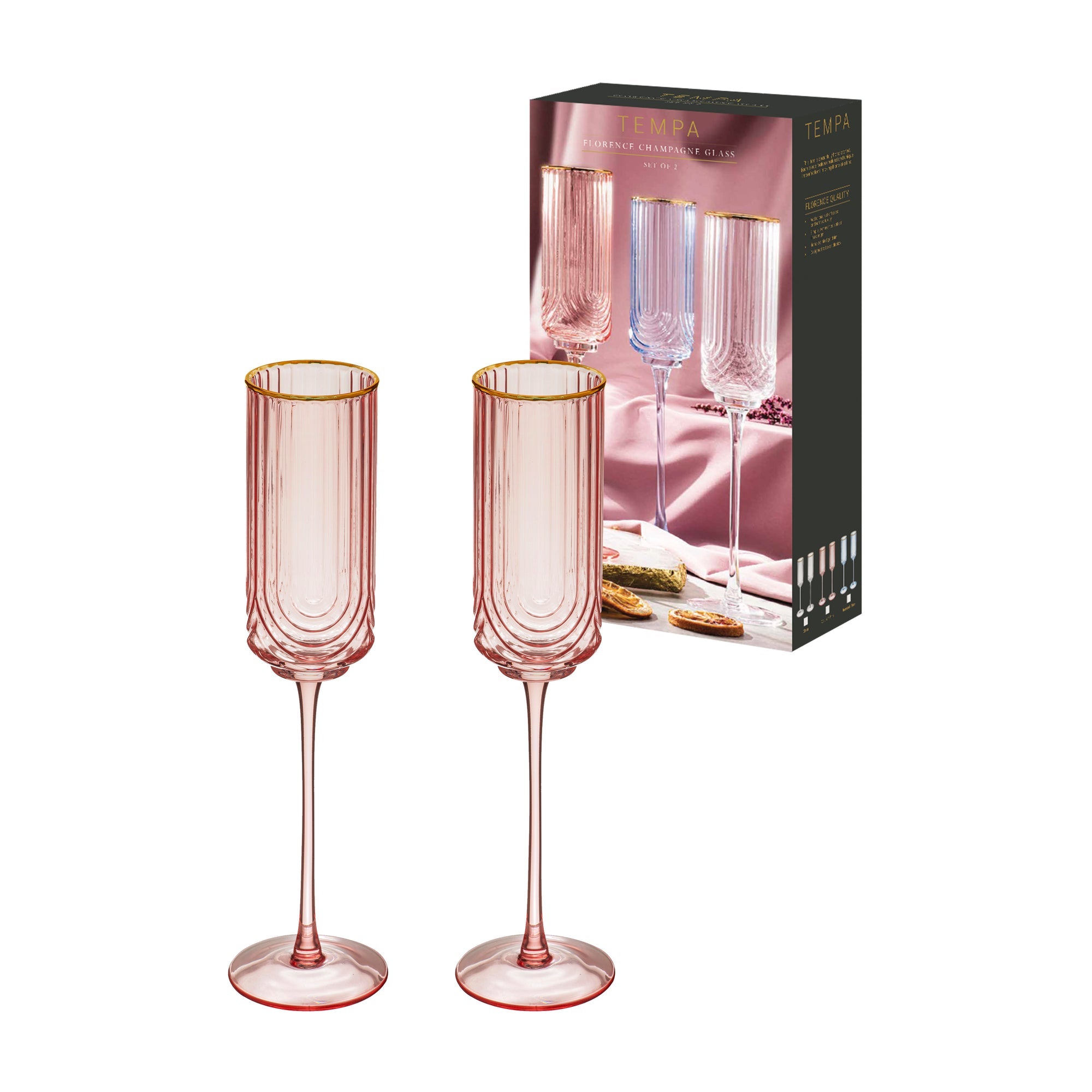 Tempa Florence Opulent Pink 2pk Champagne Glass