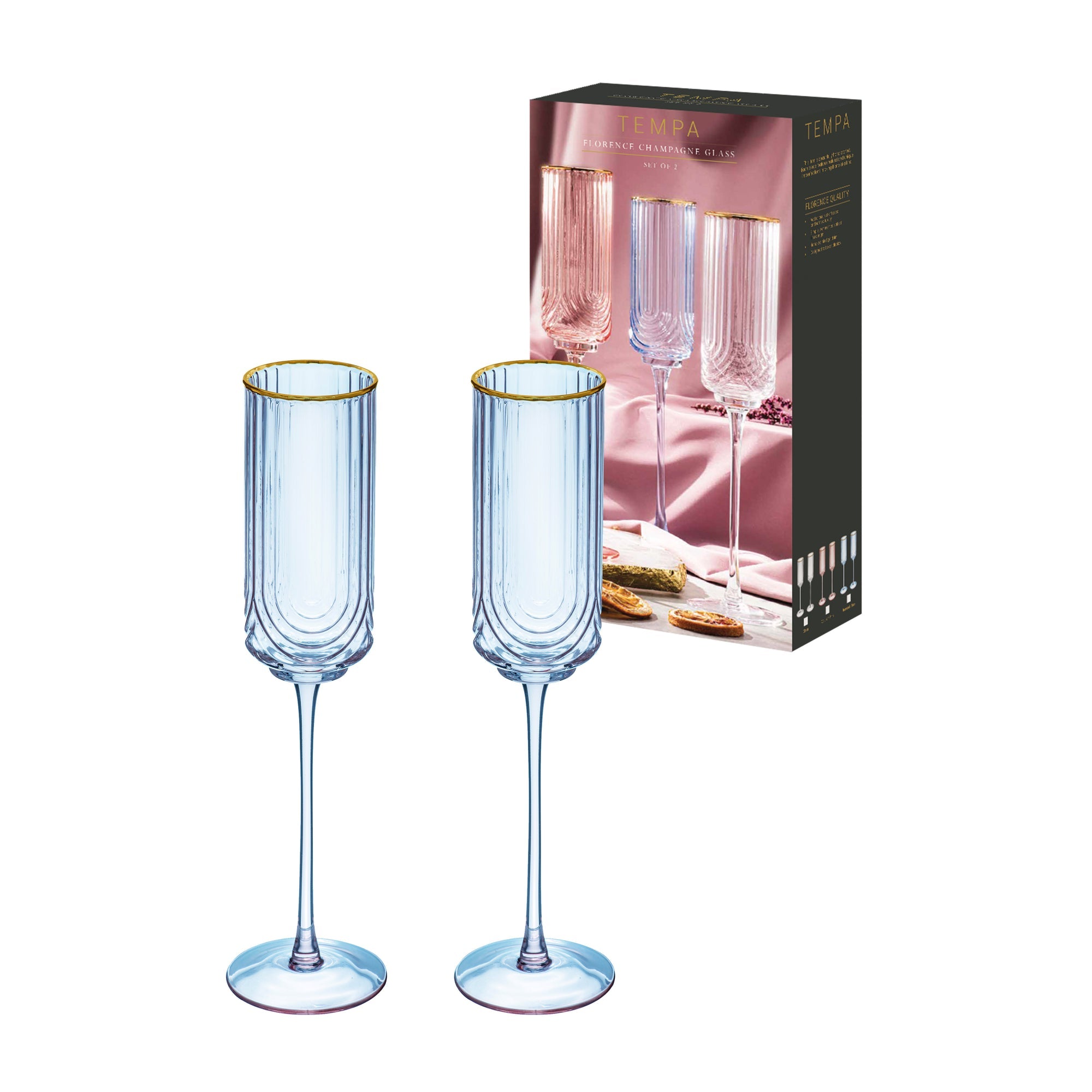 Tempa Florence Tranquil Blue 2pk Champagne Glass