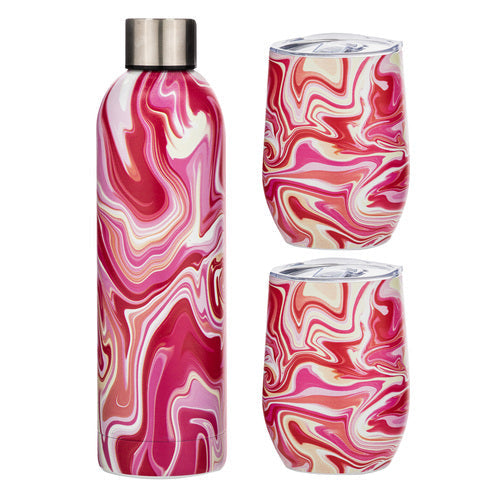 Porta by Ladelle Summer Swirl Pink SS 3pc Insulated Drinkware Set