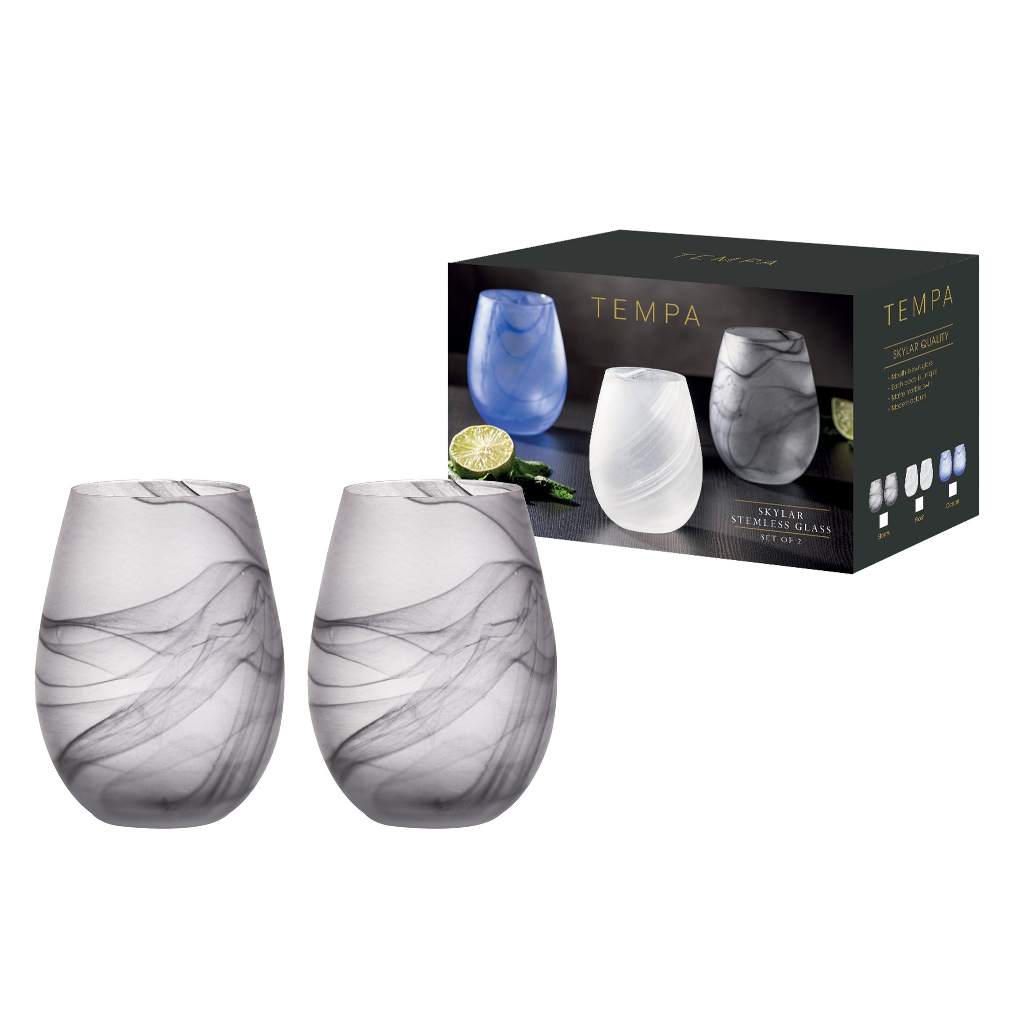Tempa Skylar Storm 2pk Stemless Glass