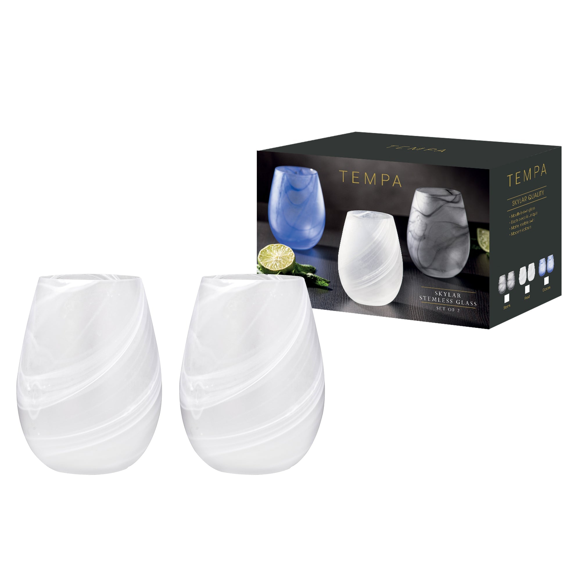 Tempa Skylar Frost 2pk Stemless Glass