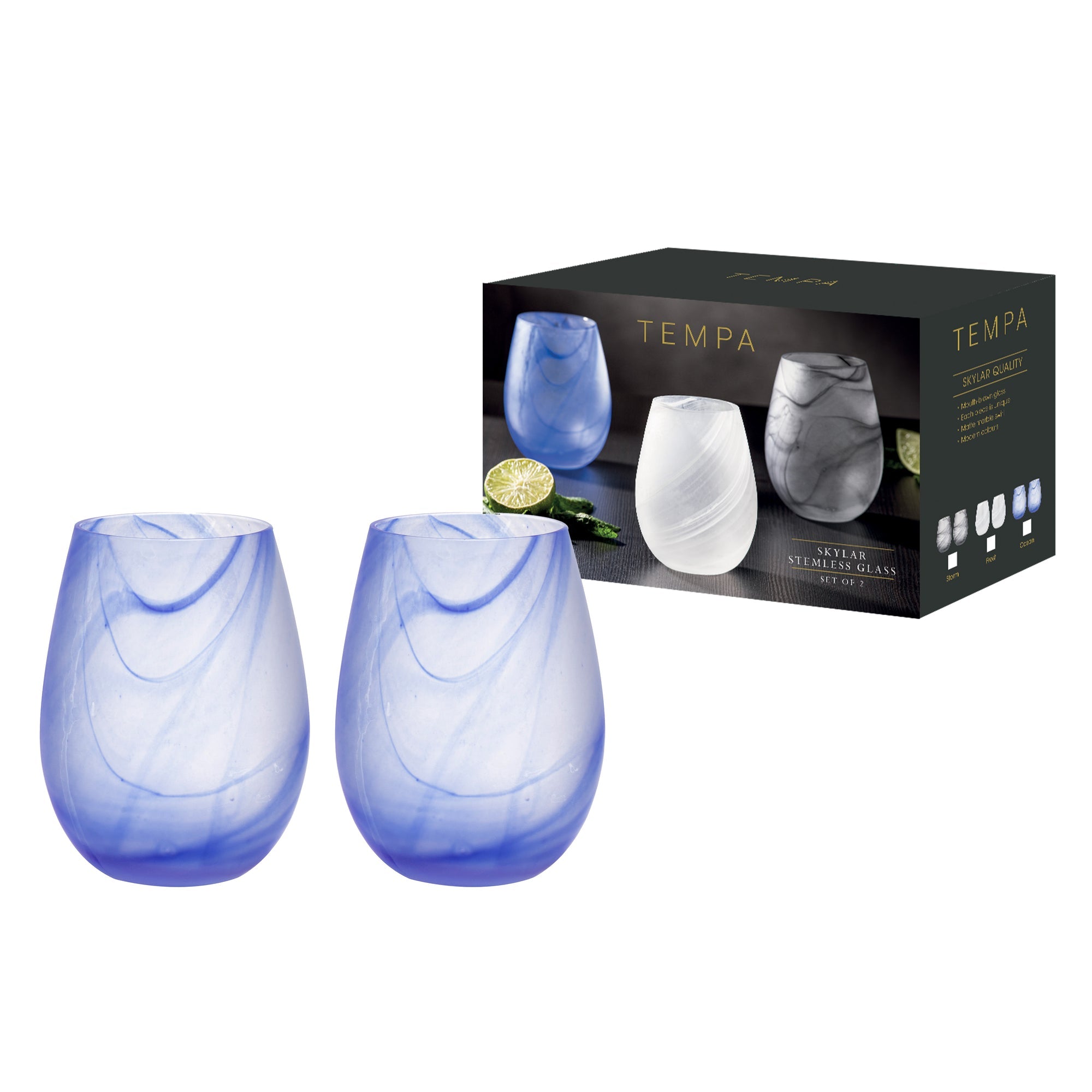 Tempa Skylar Ocean 2pk Stemless Glass