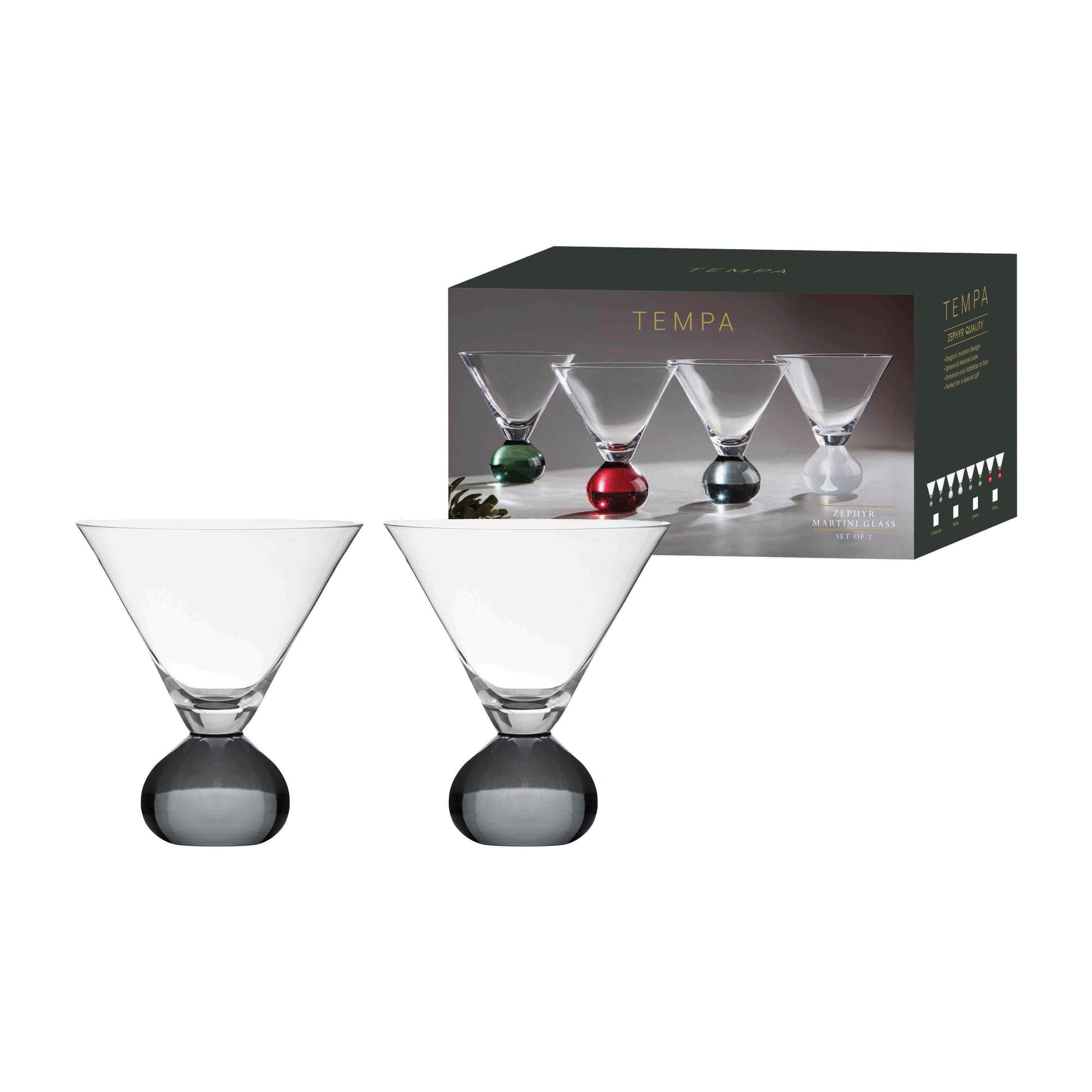Tempa Zephyr Charcoal 2pk Martini Glass