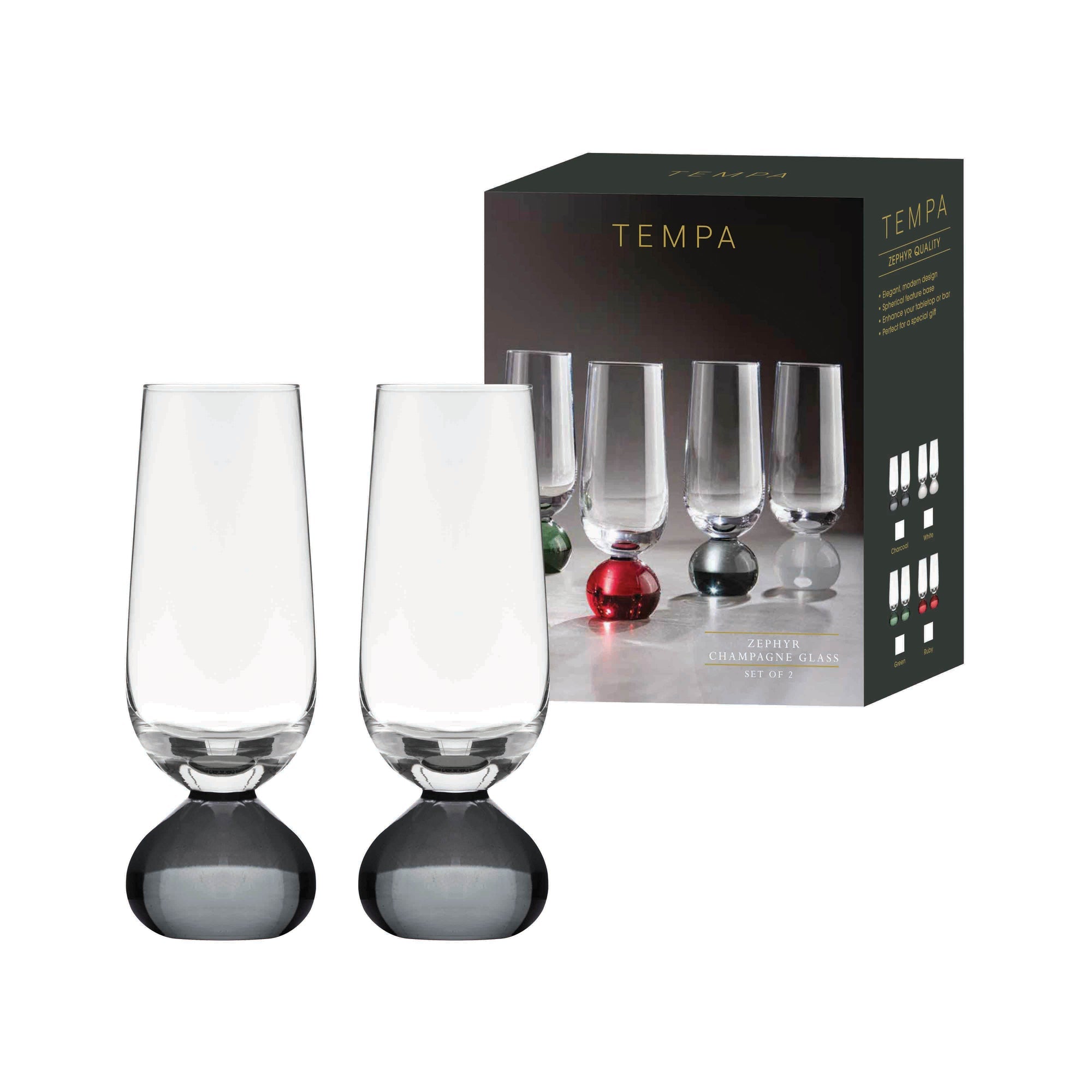 Tempa Zephyr Charcoal 2pk Champagne Glass
