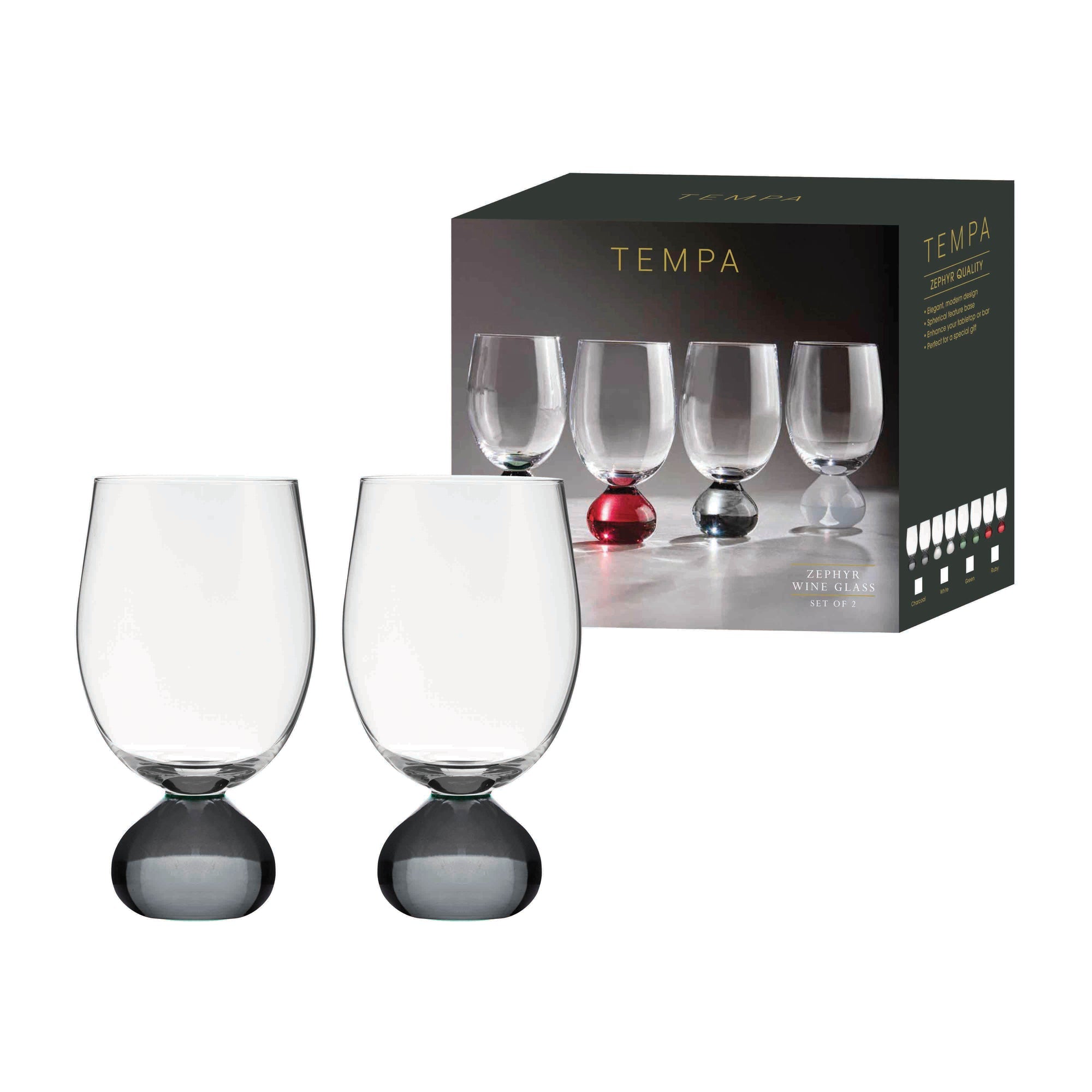 Tempa Zephyr Charcoal 2pk Wine Glass