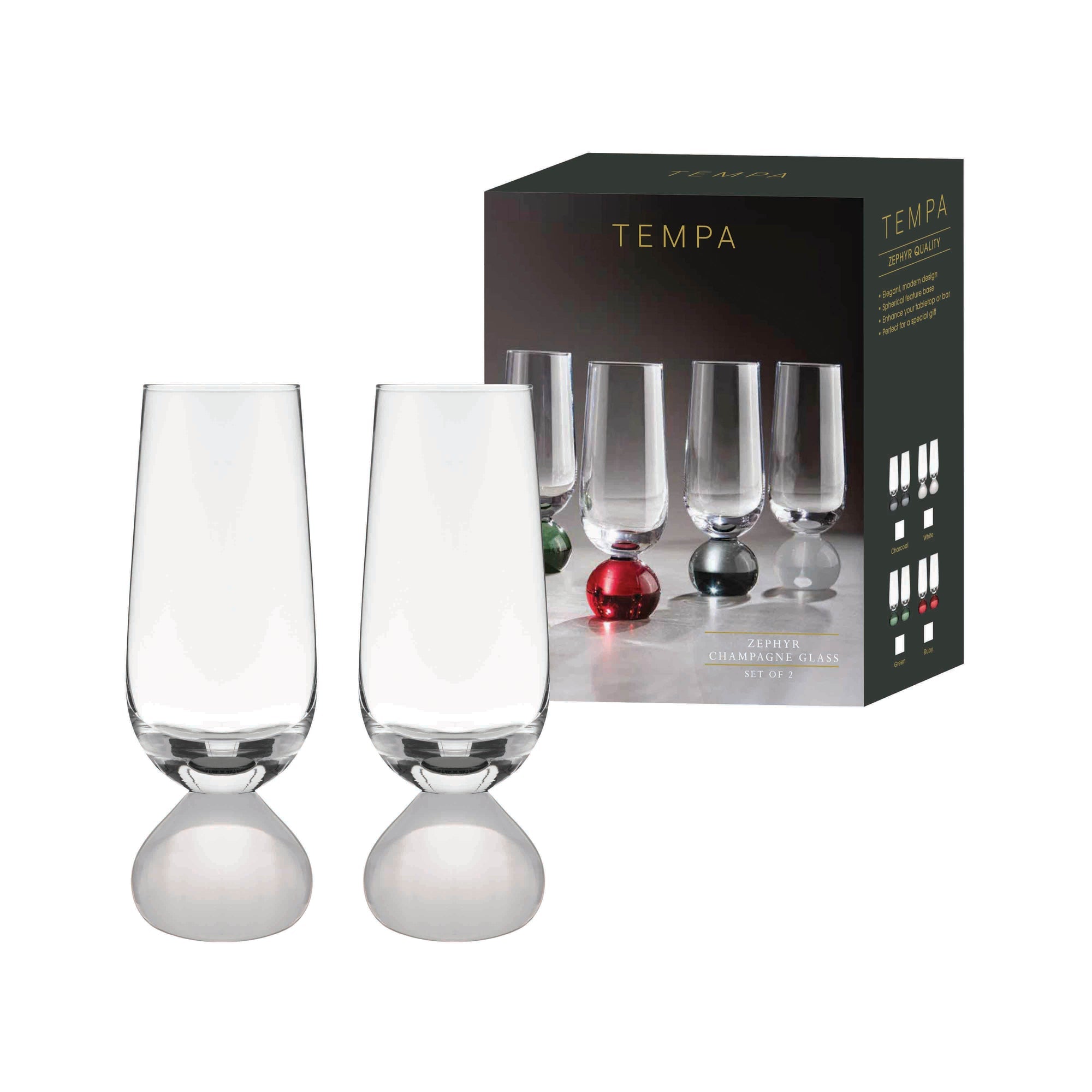 Tempa Zephyr White 2pk Champagne Glass