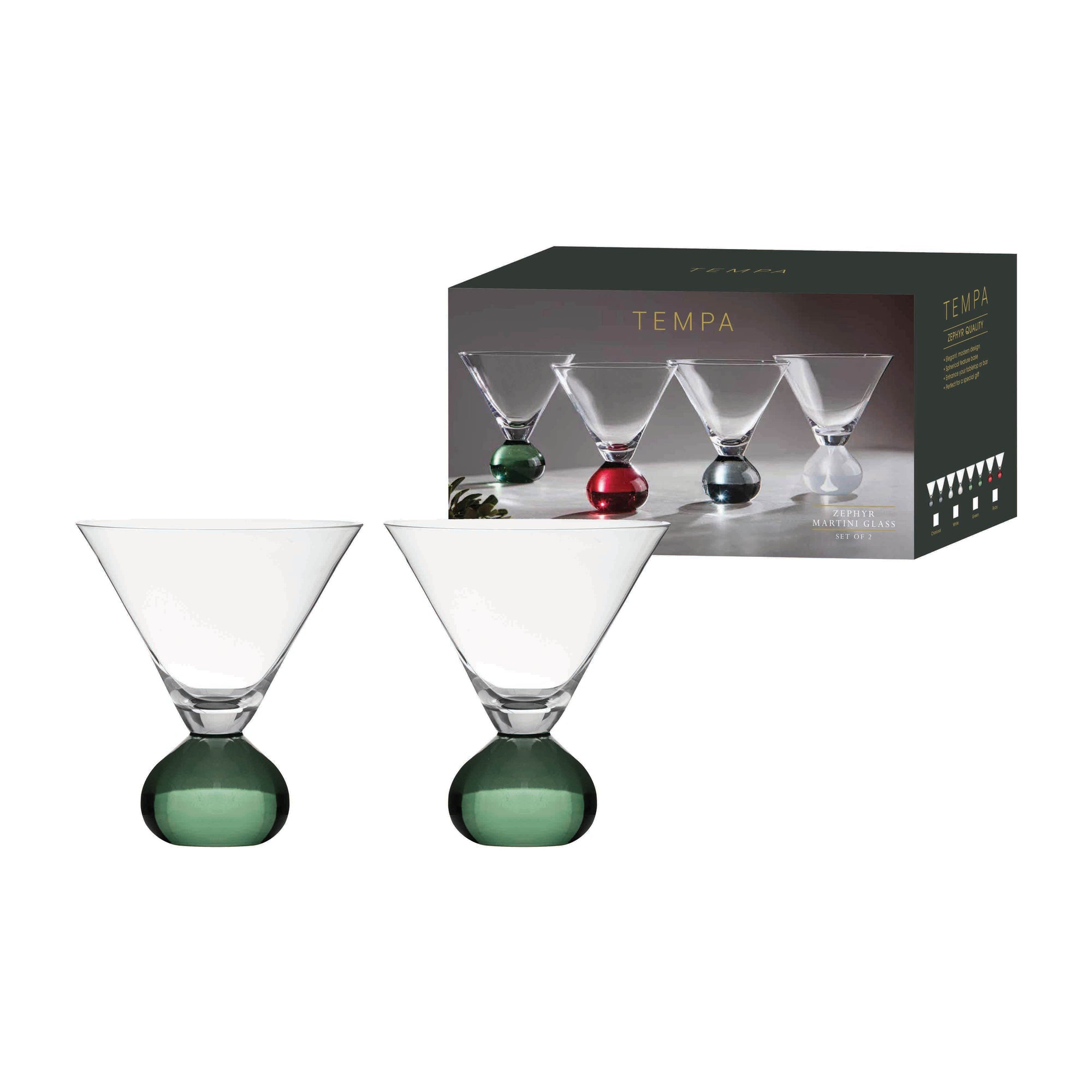 Tempa Zephyr Green 2pk Martini Glass