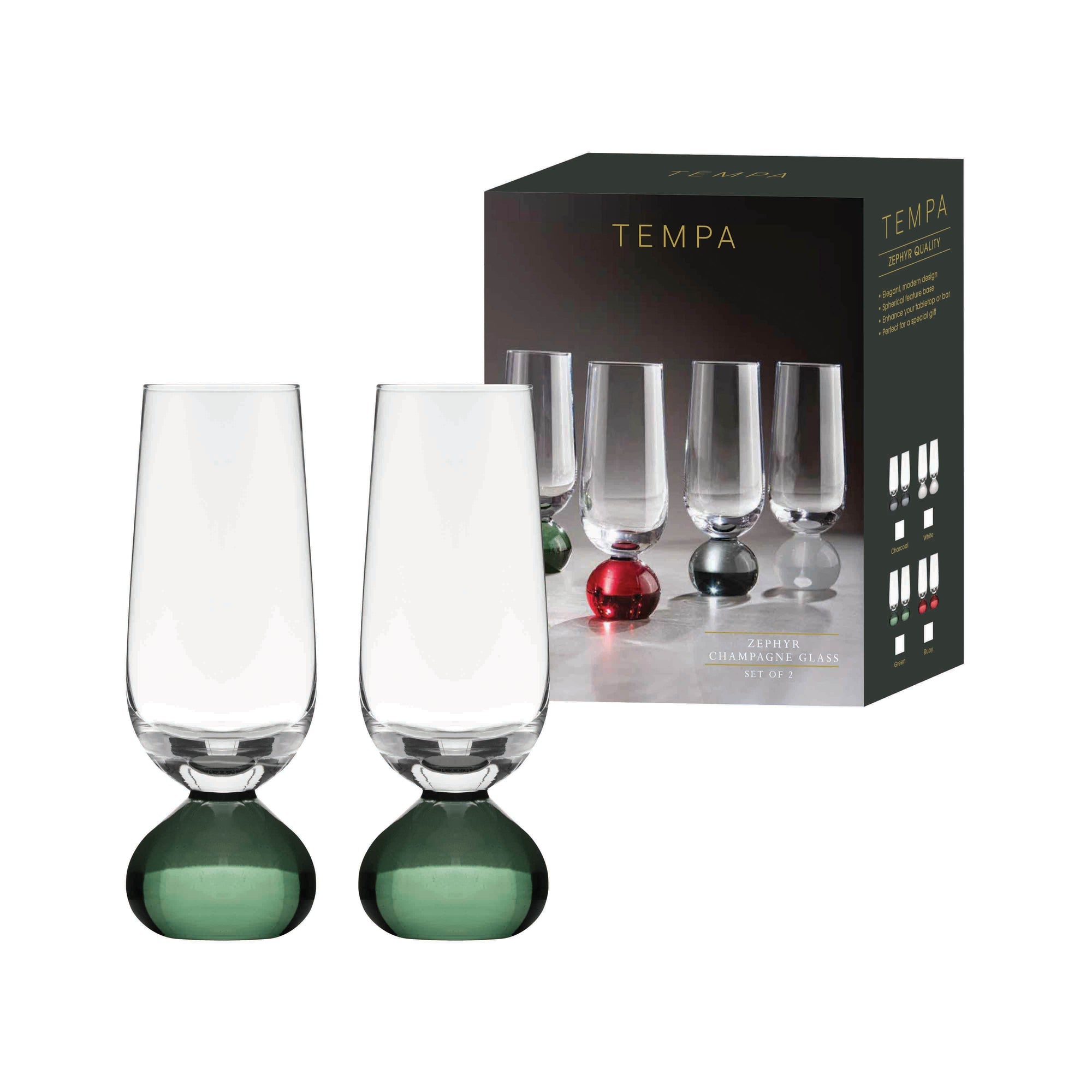 Tempa Zephyr Green 2pk Champagne Glass