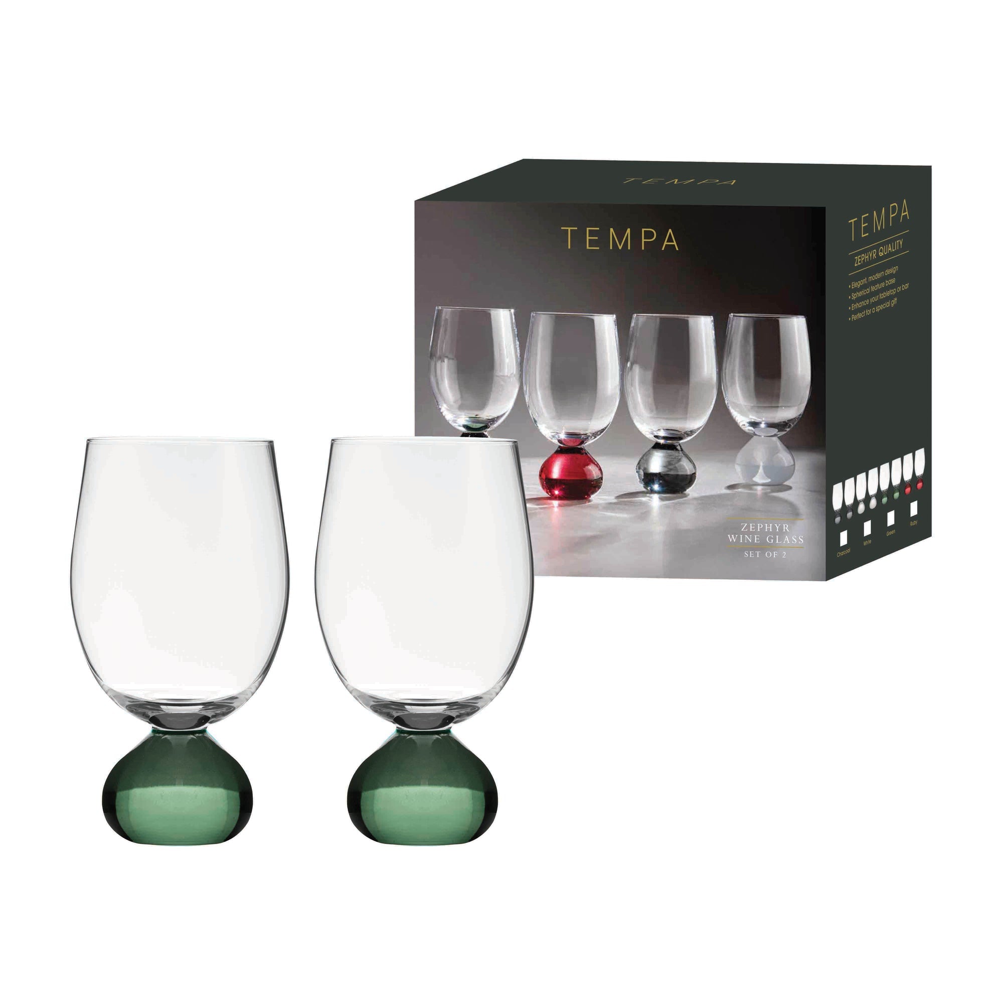Tempa Zephyr Green 2pk Wine Glass