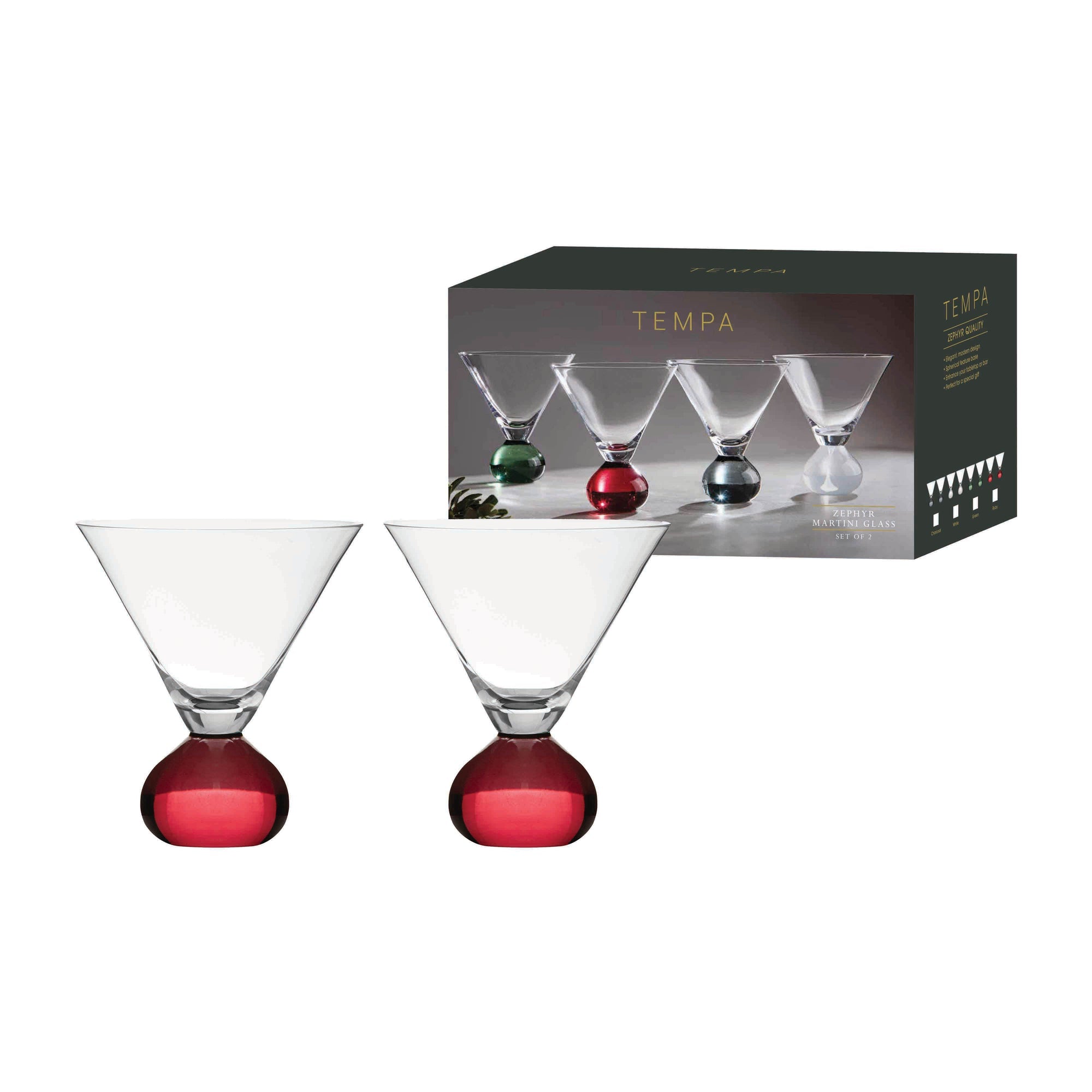 Tempa Zephyr Ruby 2pk Martini Glass