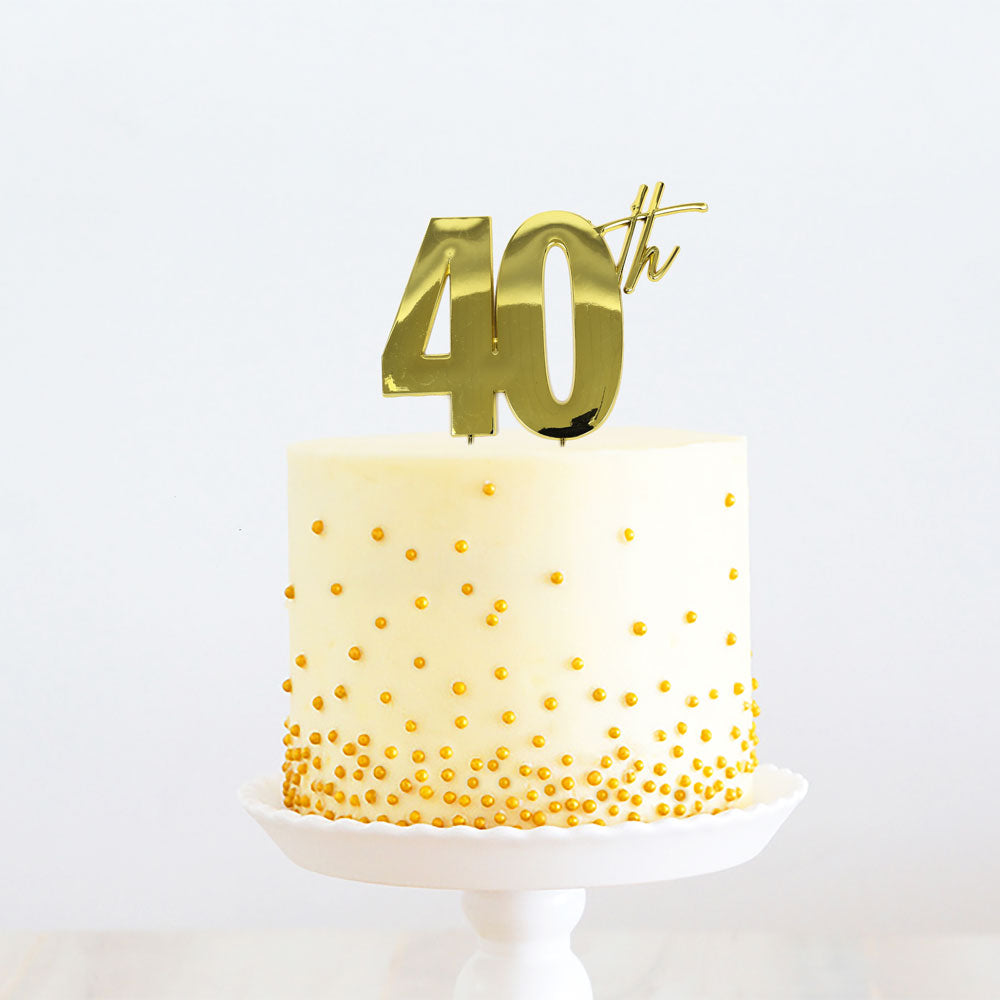 Cake & Candle Metal Cake Topper 40th Gold