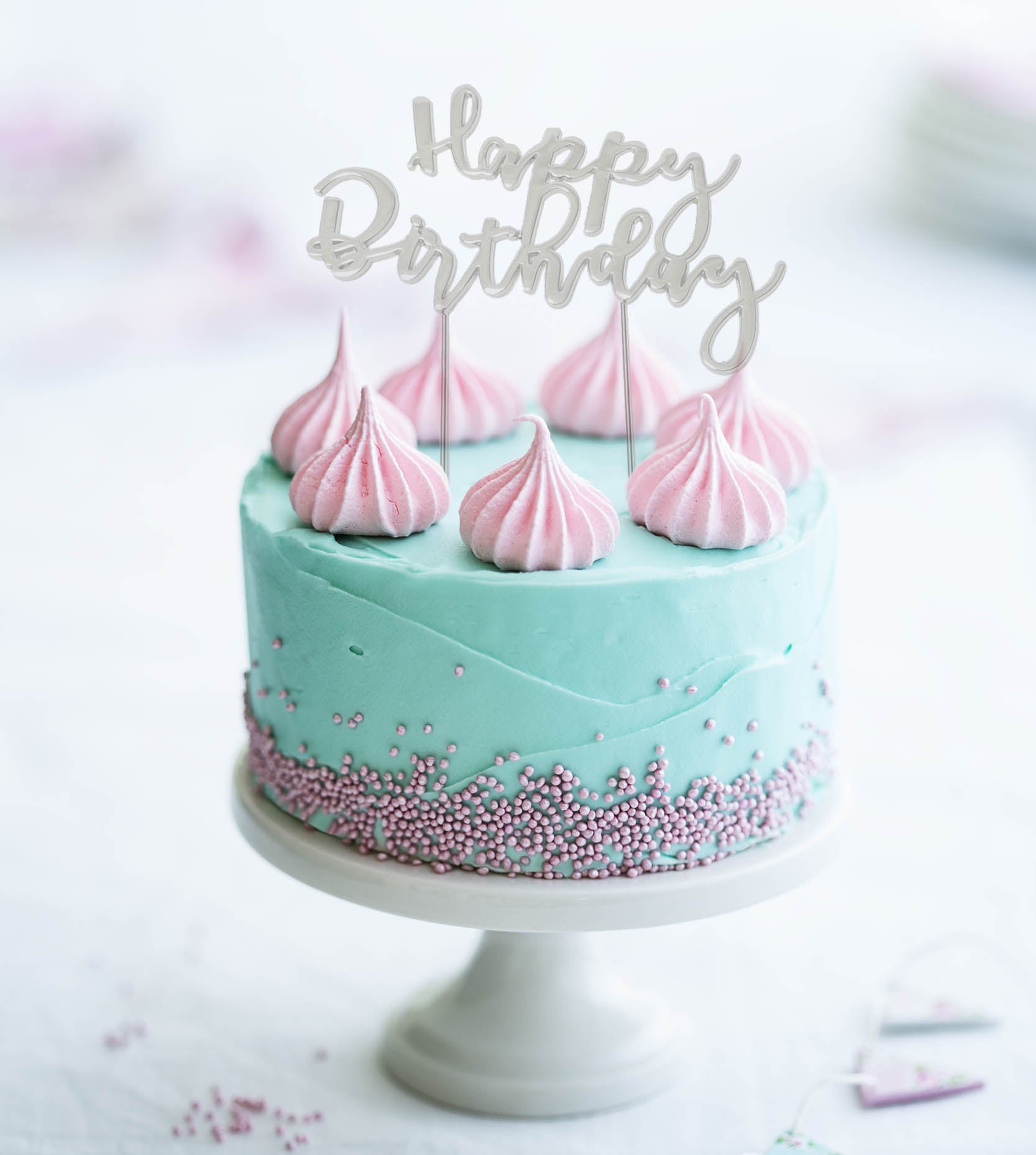Cake & Candle Plated Cake Topper Happy Birthday 2 Silver