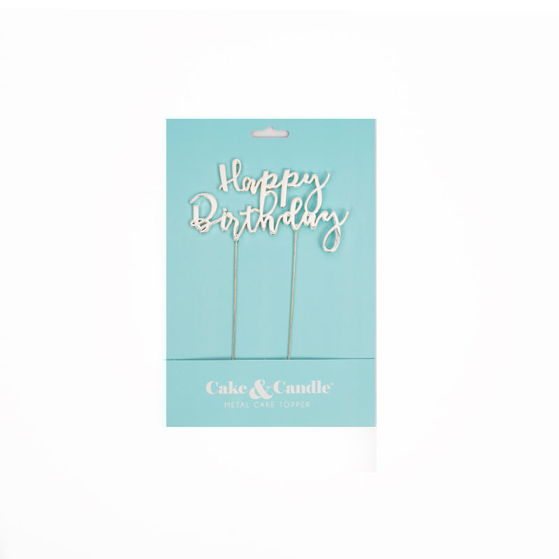 Cake & Candle Plated Cake Topper Happy Birthday 2 Silver