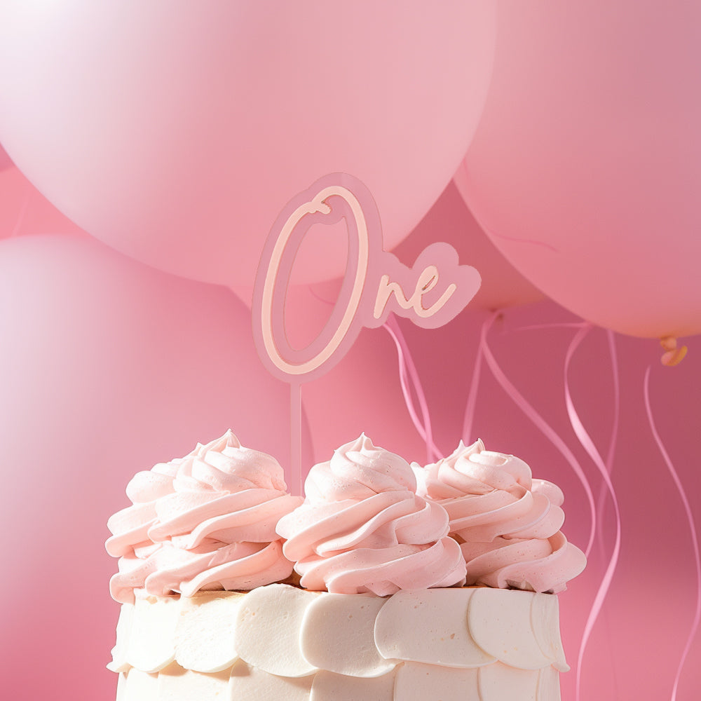 Cake & Candle Pink Opaque & Pink Layered Cake Topper 1