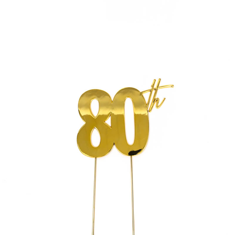 Cake & Candle Metal Cake Topper 80th Gold