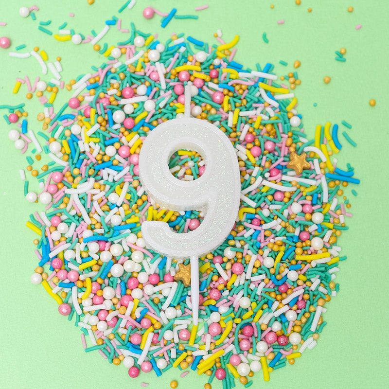 Cake & Candle Mini Glitter Candle White Number 9
