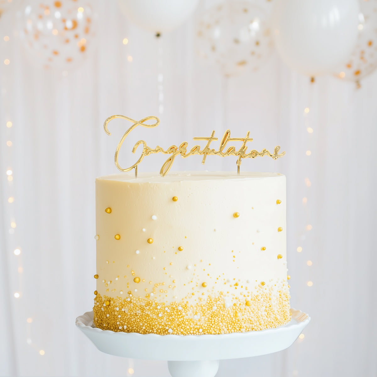 Cake & Candle Metal Cake Topper Congratulations Gold
