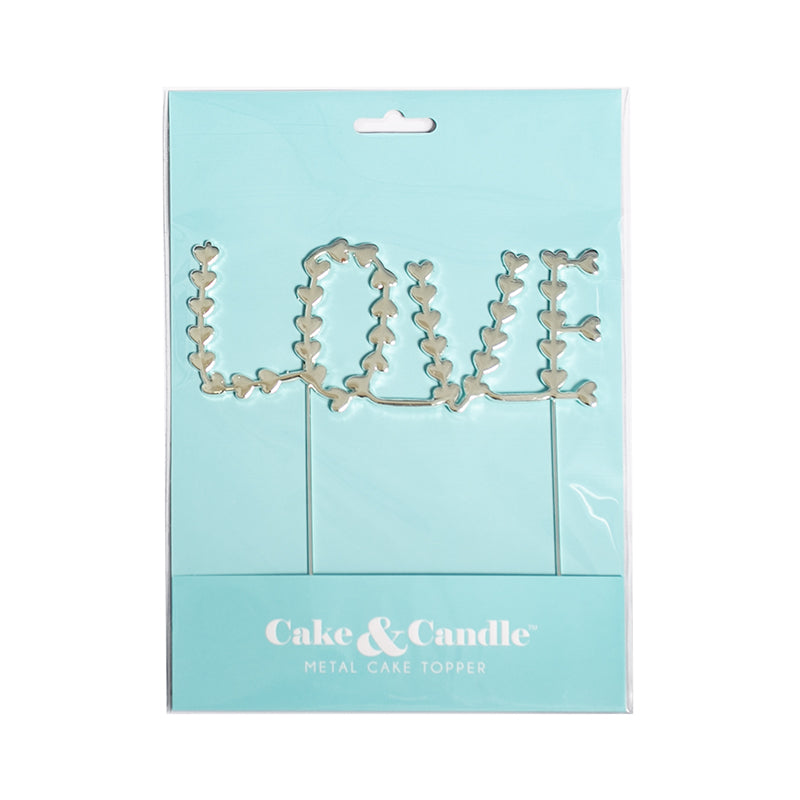 Cake & Candle Metal Cake Topper Love Silver