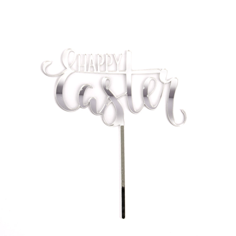 Cake & Candle Happy Easter Cake Topper Silver