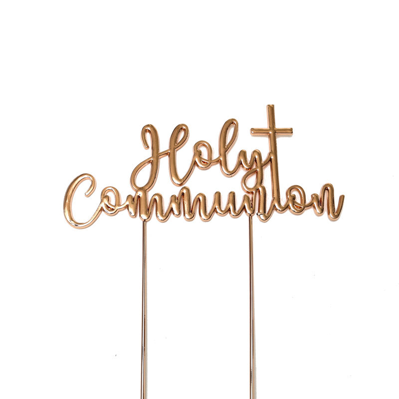 Cake & Candle Plated Cake Topper Holy Communion Rose Gold