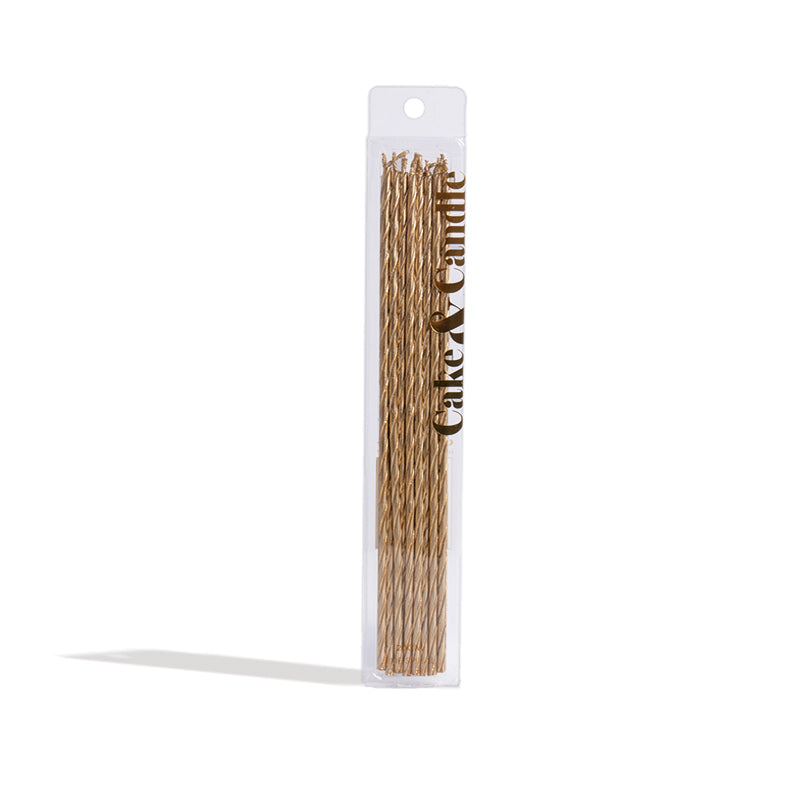 Cake & Candle Fine Spiral Cake Candles Gold 20cm 16 Pack