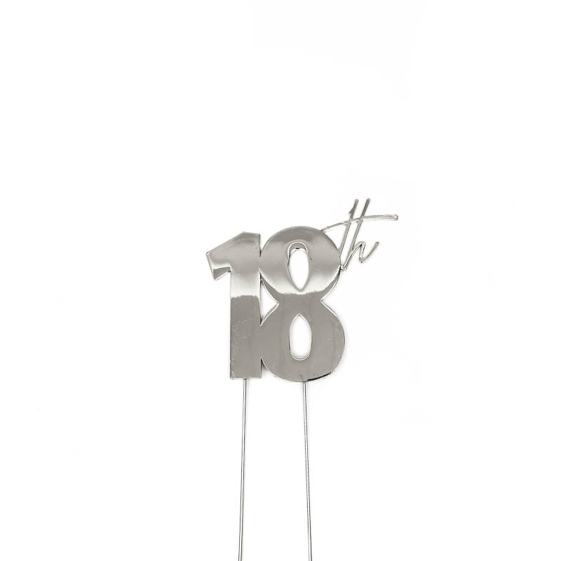 Cake & Candle Metal Cake Topper 18th Silver