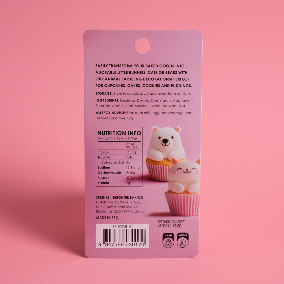 Sprinks Animal Ear Icing Decorations 30g