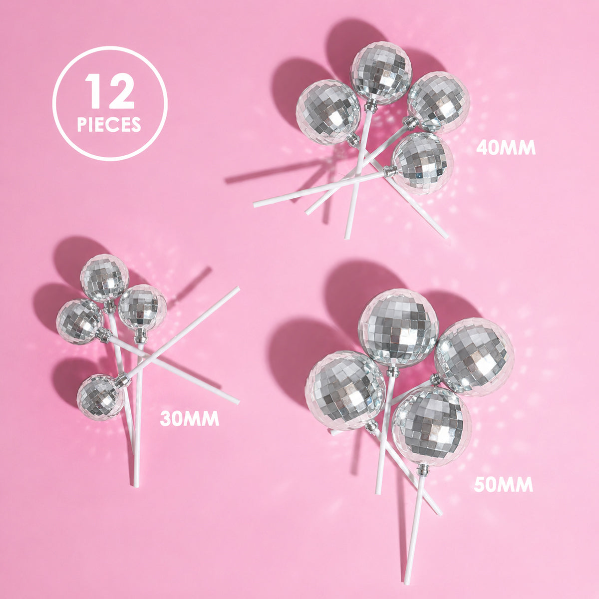 Sprinks Disco Ball Toppers Silver 12 Piece